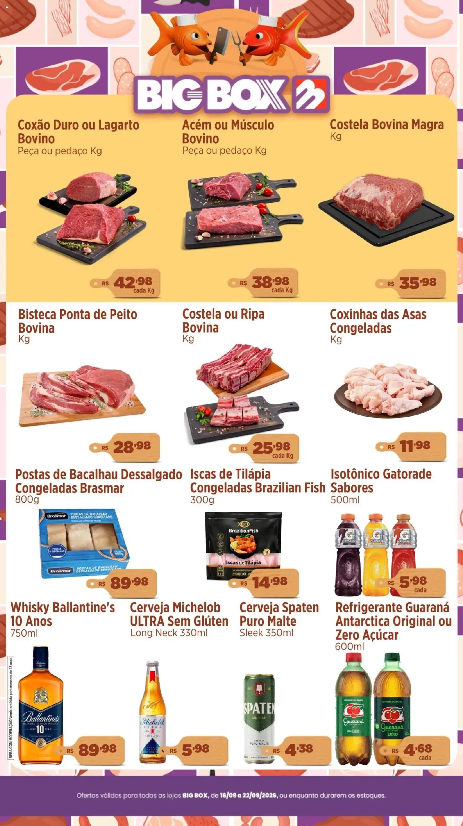 Big Box Folheto - válido de 16/09/2026 | Página: 1 | Produtos: Gatorade, Coxão duro, Costela bovina, Isotônico