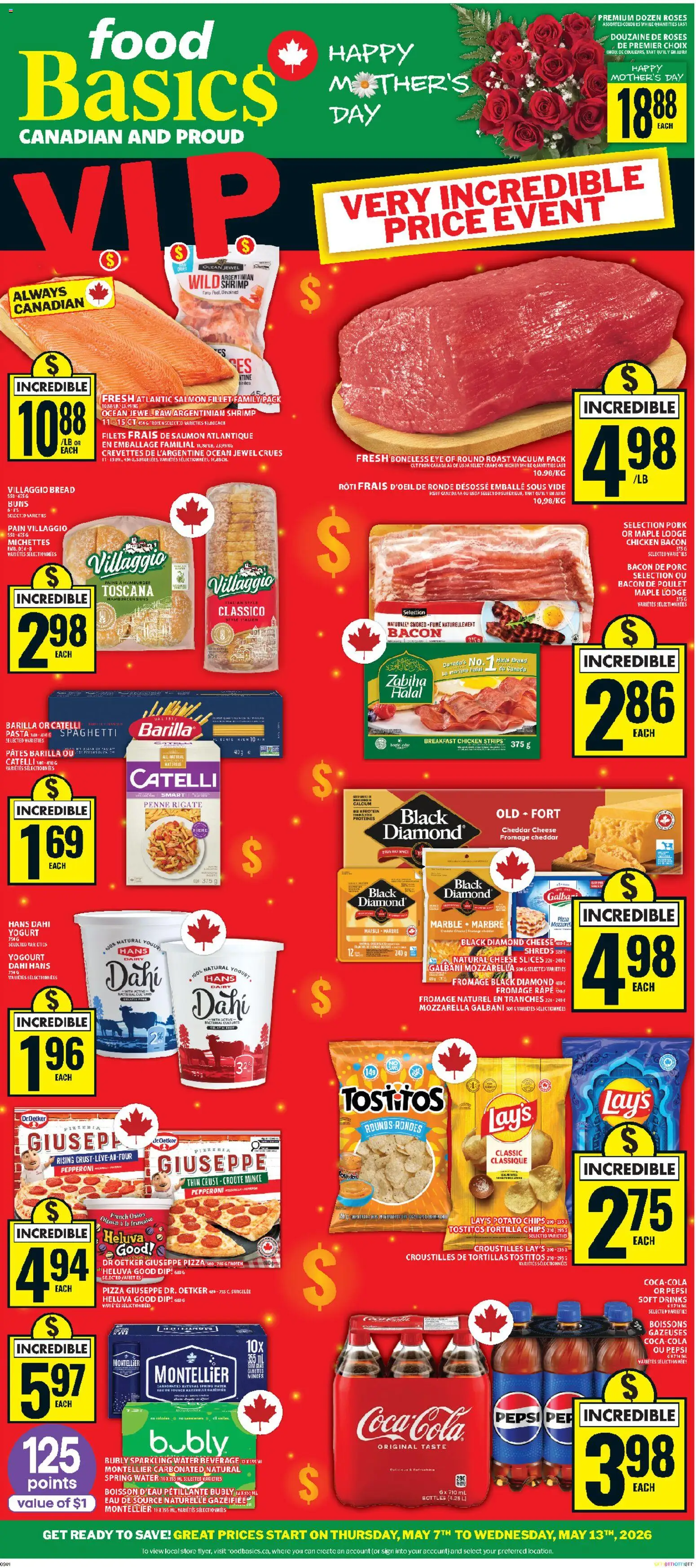 Food Basics flyer valid from 07.05.2026 | Page: 1 | Products: Pasta, Cheese, Yogurt, Chicken