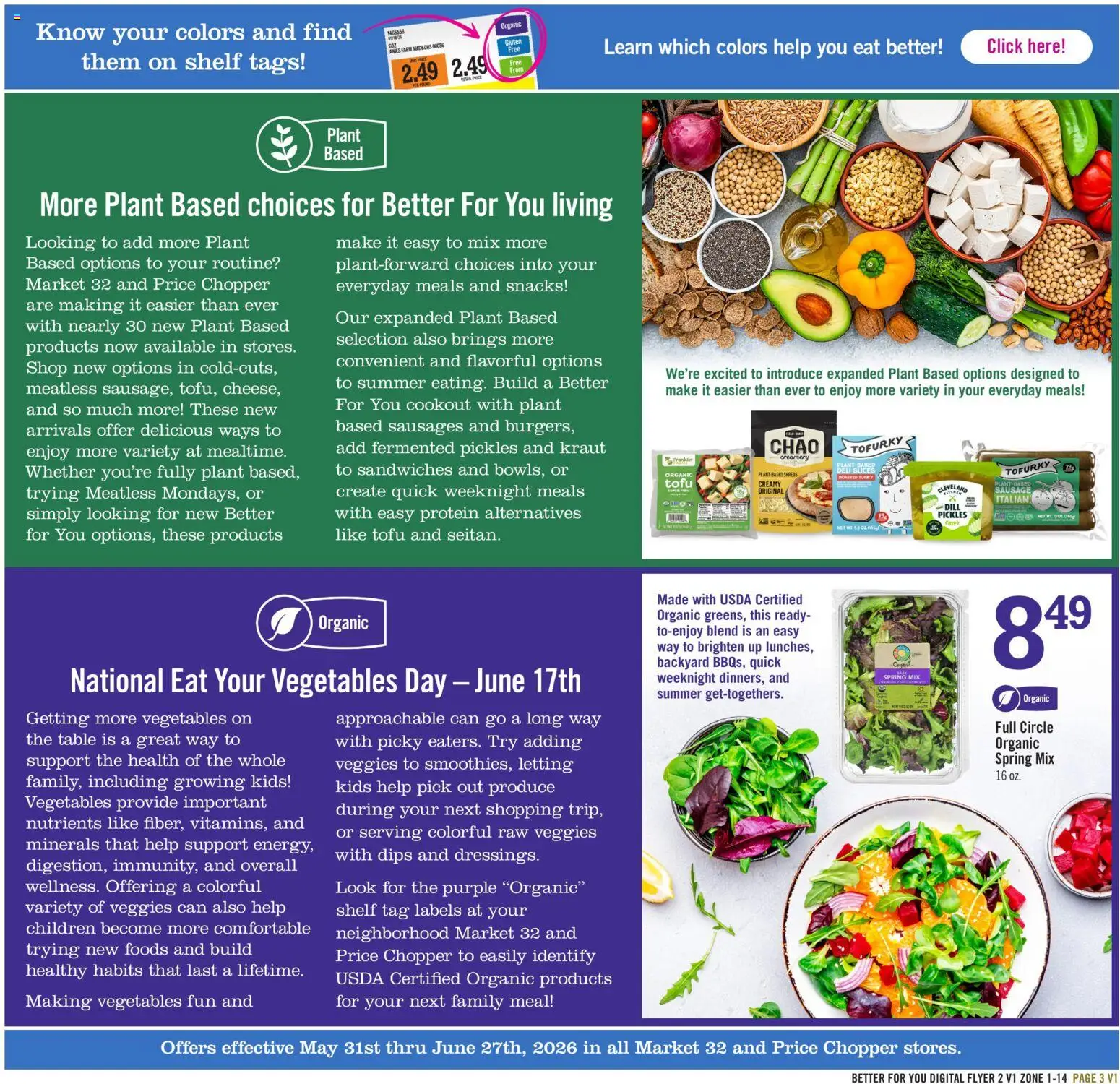 Price Chopper Better For You June - valid from 05.06.2026 | Page: 3 | Products: Shelf, Table, Vegetables, Sausage