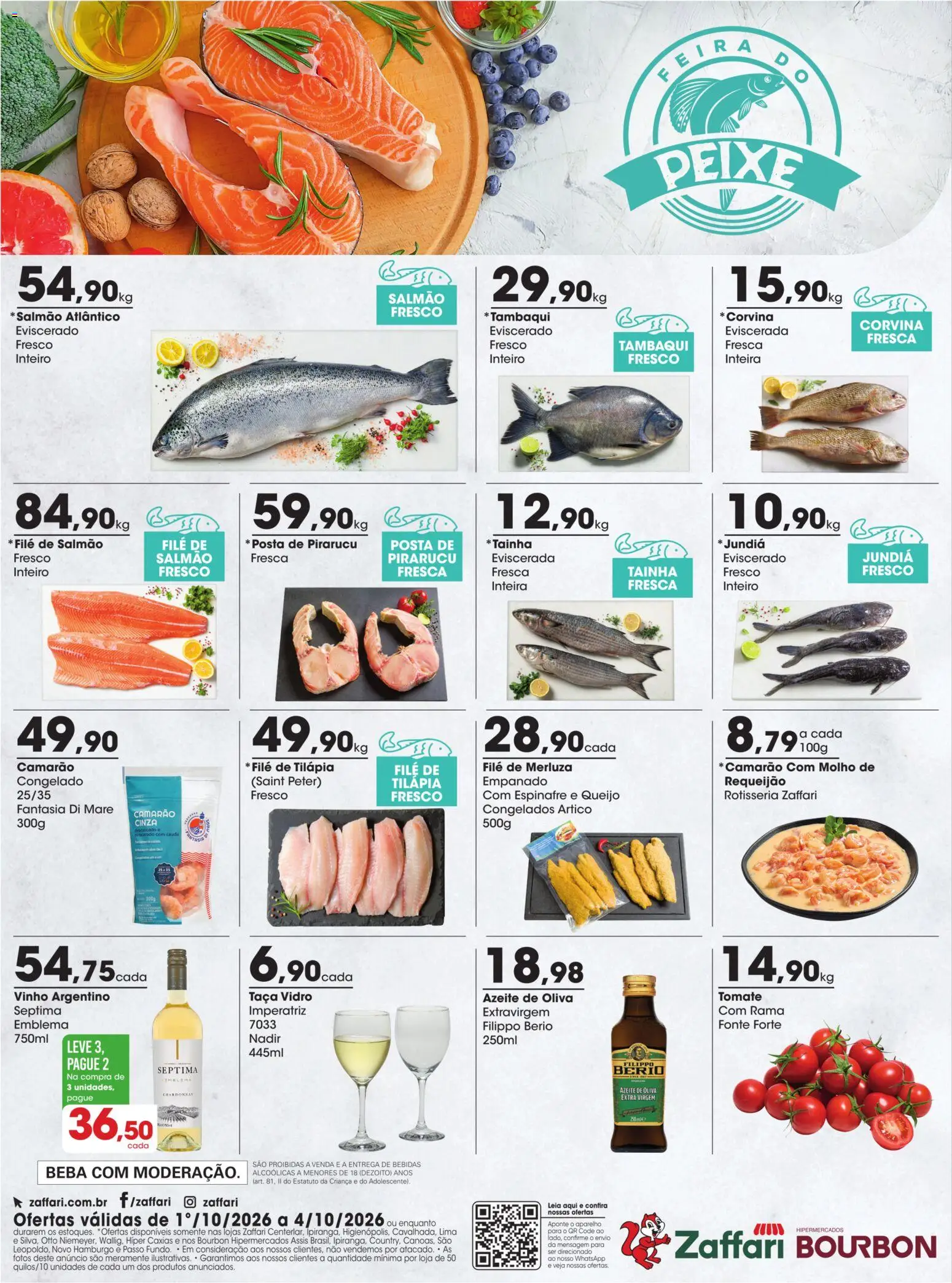 Zaffari Folheto - válido de 01/10/2026 | Página: 1 | Produtos: Tilápia, Peixe, Bourbon, Azeite
