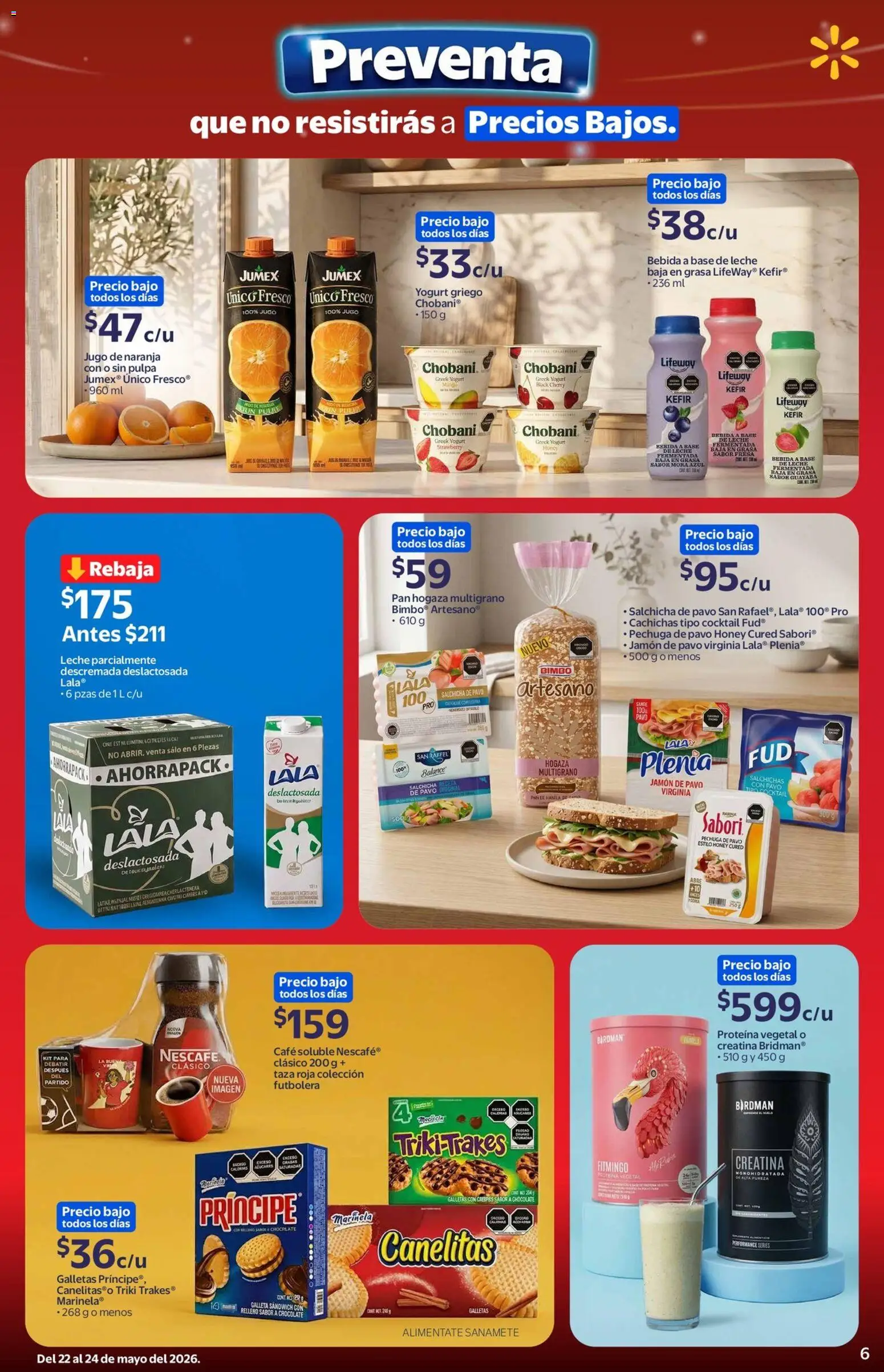 Nuevas ofertas de Walmart Express válidas en toda la República Mexicana desde el 22.05.2026. ¡Encuentra las mejores ofertas en Walmart Express folleto Preventa! | Página: 6 | Productos: Salchicha, Chocolate, Jamón, Galletas