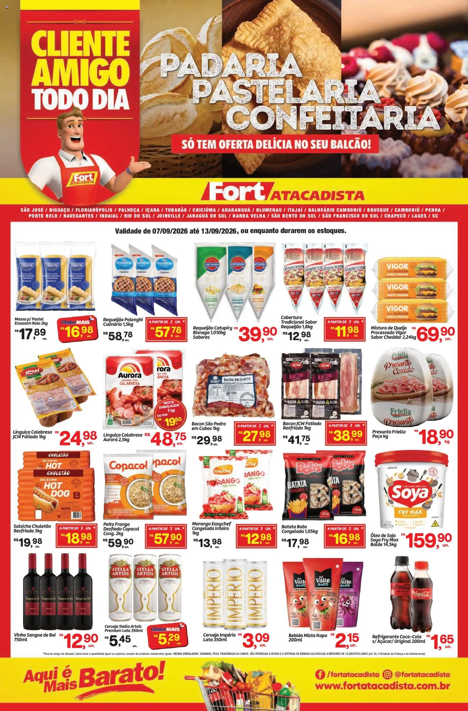 Fort Atacadista Folheto - válido de 07/09/2026 | Página: 1 | Produtos: Queijo, Refrigerante, Bacon, Frango