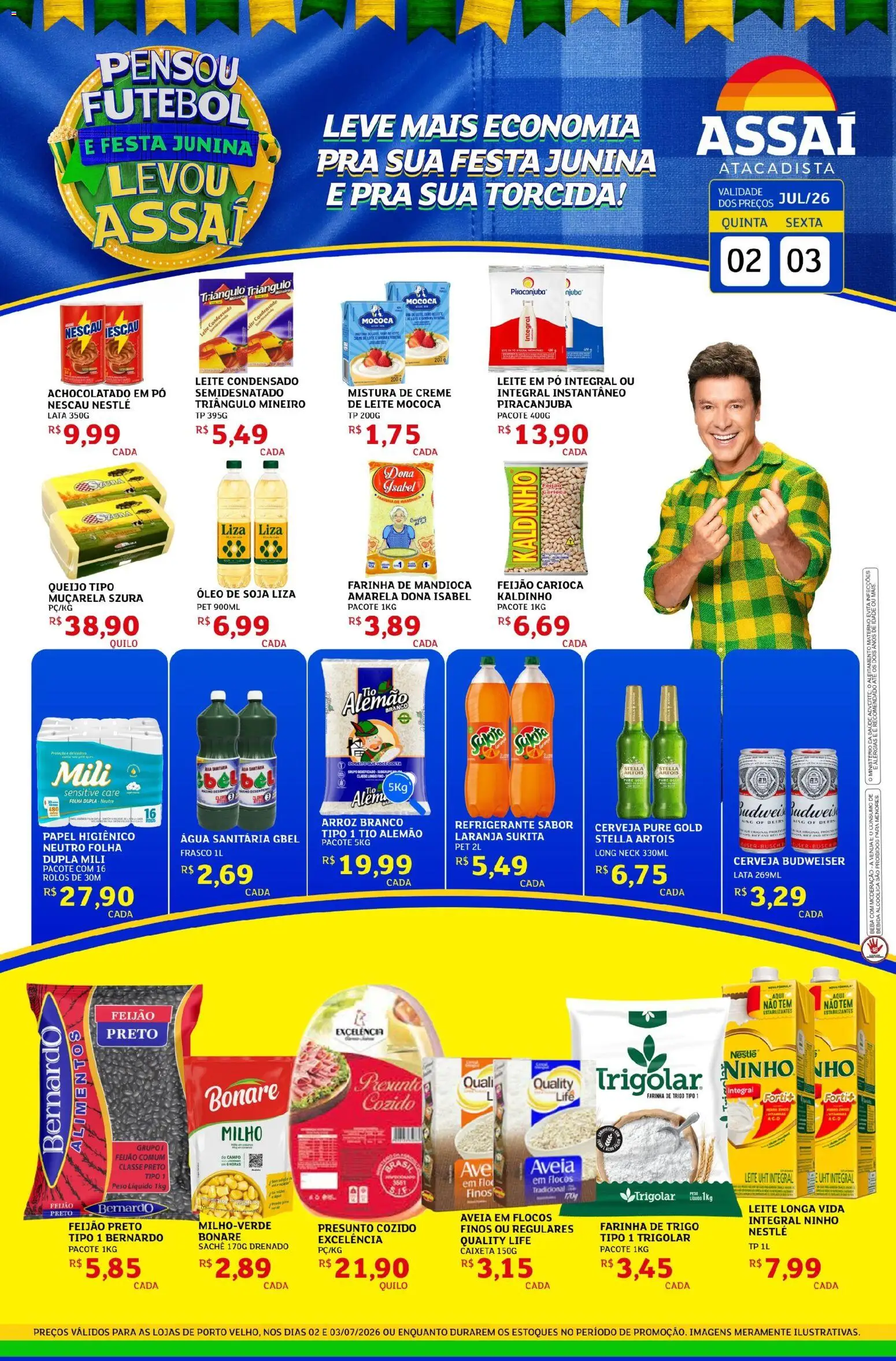 Assaí Atacadista Folheto - válido de 02/07/2026 | Página: 1 | Produtos: Feijão, Cerveja, Muçarela, Aveia
