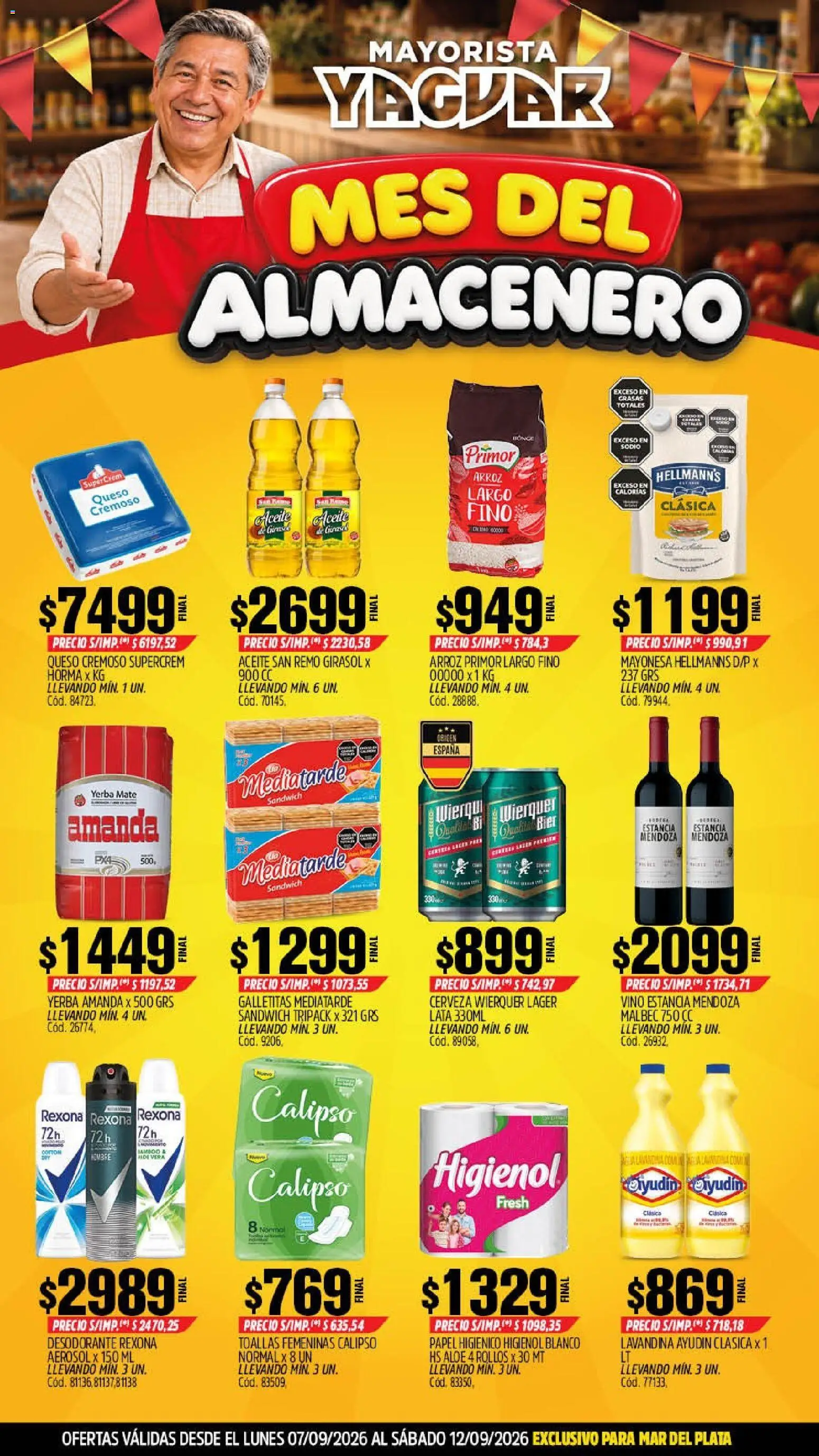 Yaguar - Oferta Semanal Mar del Plata │ válido desde el 07/09/2026 | Página: 1 | Productos: Toallas, Yerba, Cerveza, Arroz