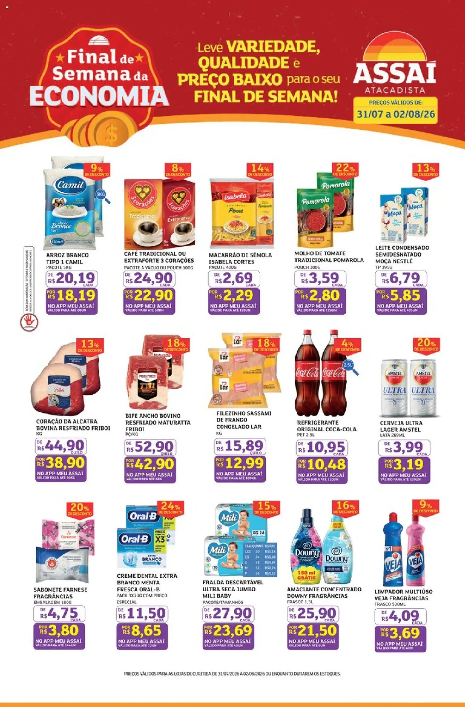 Assaí Atacadista Folheto - válido de 31/07/2026 | Página: 1 | Produtos: Macarrão, Creme, Frango, Leite condensado