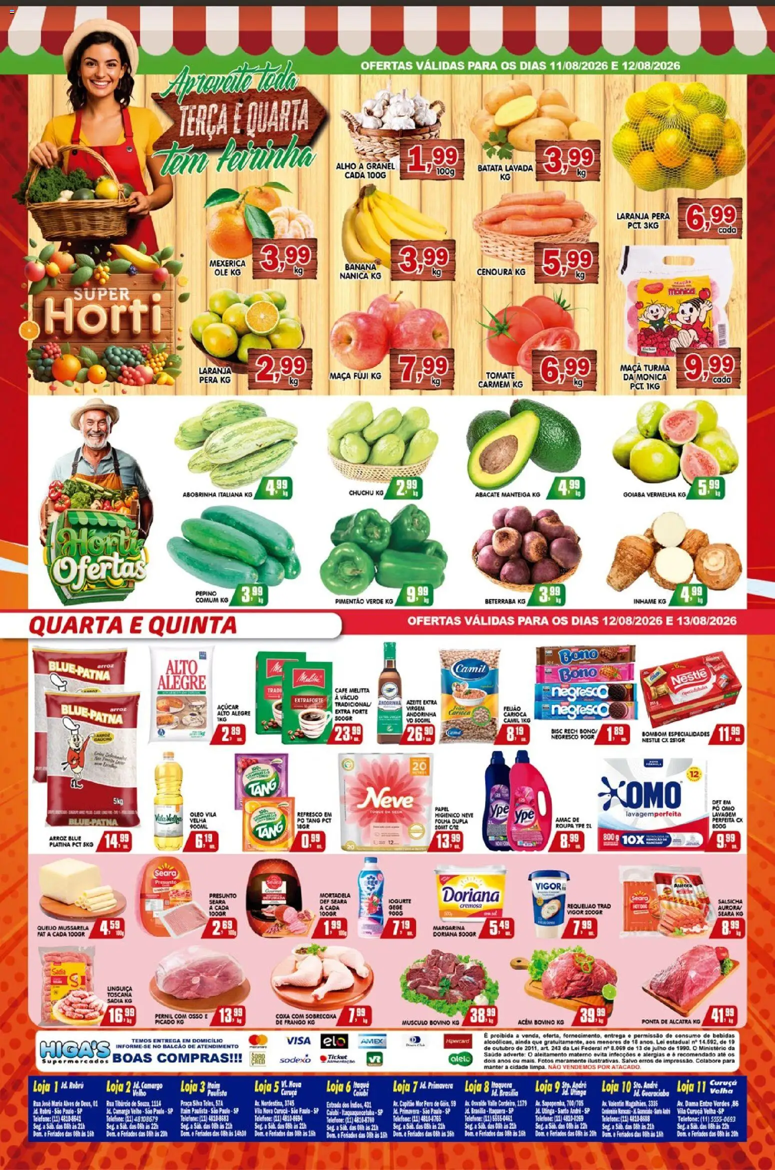 Higa's Supermercado Folheto - válido de 12/08/2026 | Página: 4 | Produtos: Pimentão, Presunto, Mortadela, Arroz