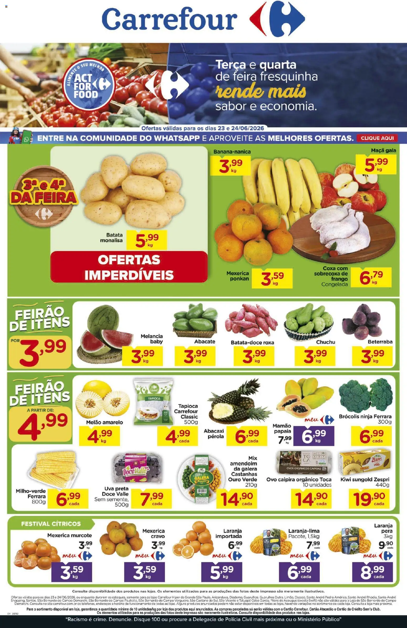 Carrefour Folheto - válido de 23/06/2026 | Página: 1 | Produtos: Castanhas, Melão, Kiwi, Mamão