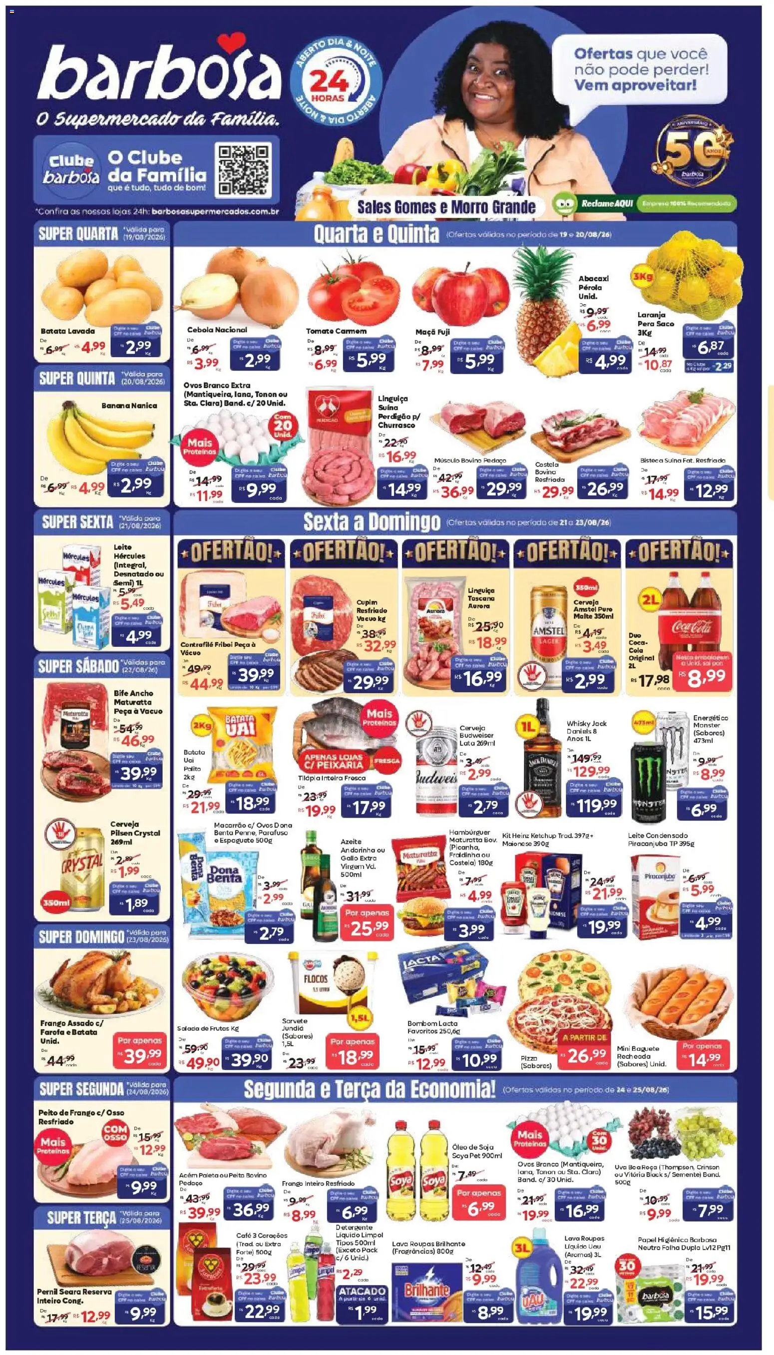Barbosa Supermercados Folheto - válido de 19/08/2026 | Página: 1 | Produtos: Leite, Café, Cerveja, Bombom