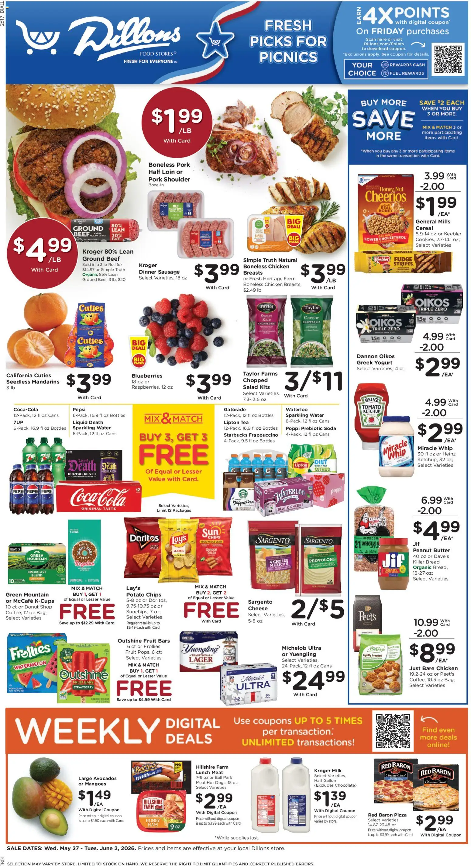 Dillons Weekly Ad - KS - valid from 27.05.2026 | Page: 1 | Products: Green Tea, Mandarins, Water, Sausage