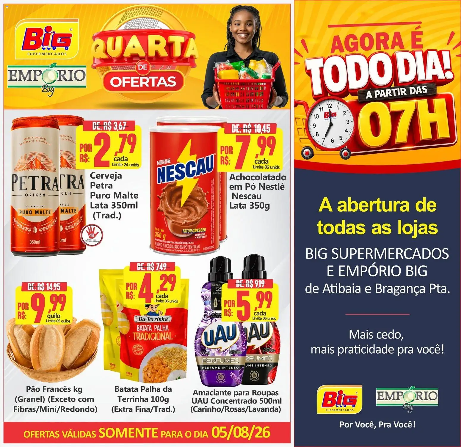 Big Supermercados Folheto - válido de 05/08/2026 | Página: 1 | Produtos: Achocolatado, Cerveja, Roupas, Batata