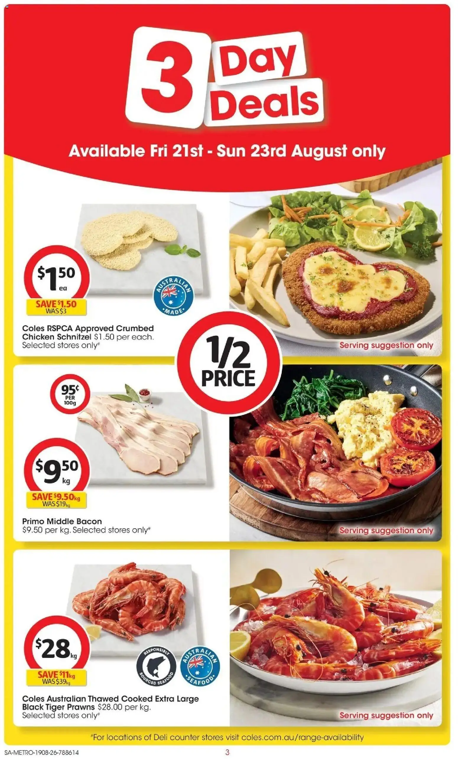 ﻿Coles catalogue valid from 19/08/2026 > Online Australia | Page: 3 | Products: Bacon, Chicken, Prawns