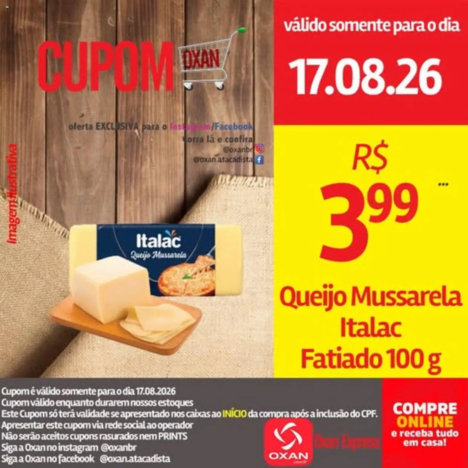 Oxan Atacadista Folheto - válido de 17/08/2026 | Página: 1 | Produtos: Queijo, Mussarela
