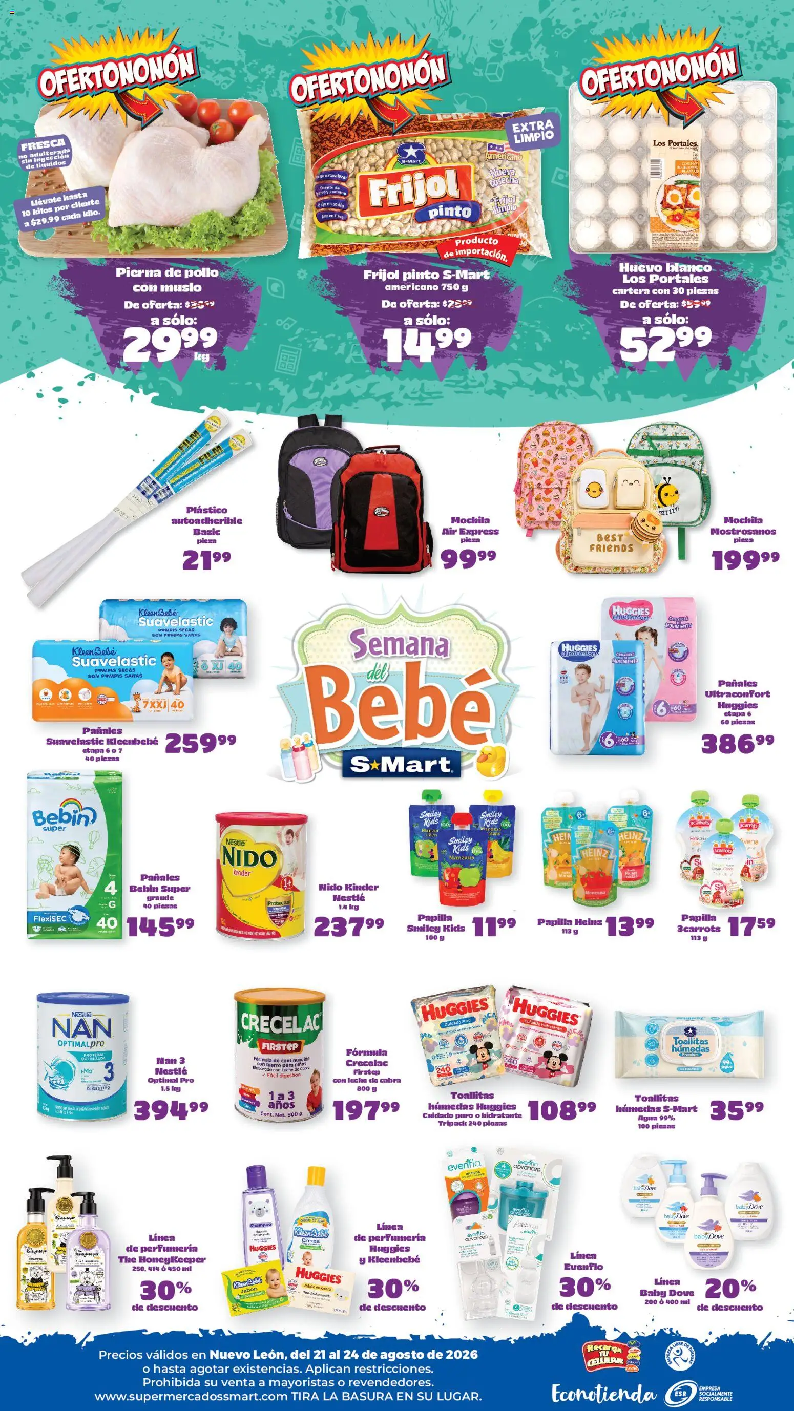Nuevas ofertas de S-Mart válidas en toda la República Mexicana desde el 21/08/2026. ¡Encuentra las mejores ofertas en S-Mart folleto Ofertas de feria Monterrey! | Página: 2 | Productos: Pollo, Avena, Crema, Agua