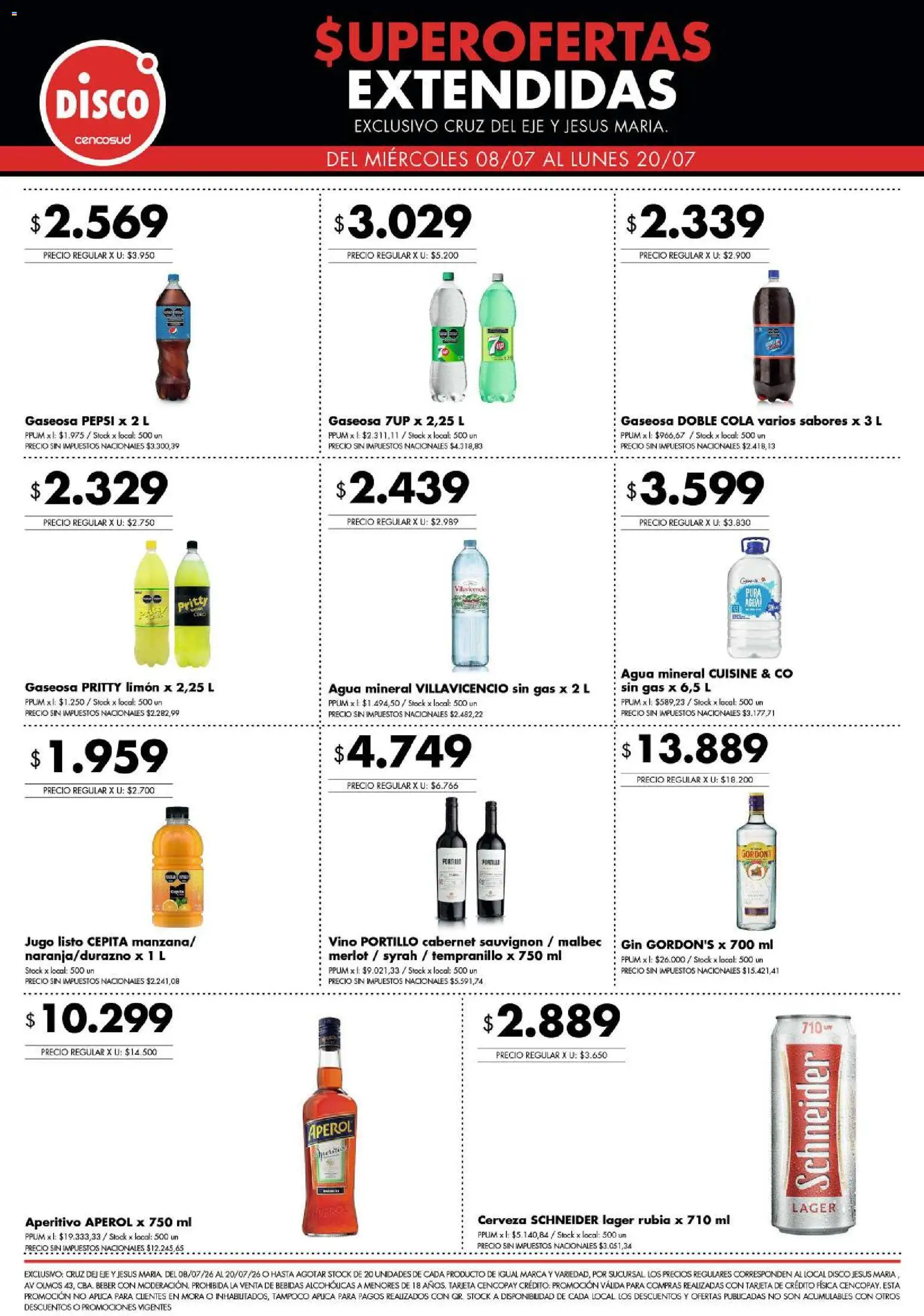 Disco - Superofertas extendidas - Cruz del Eje y Jesus Maria │ válido desde el 08/07/2026 | Página: 3 | Productos: Disco, Gin, Agua, Cerveza