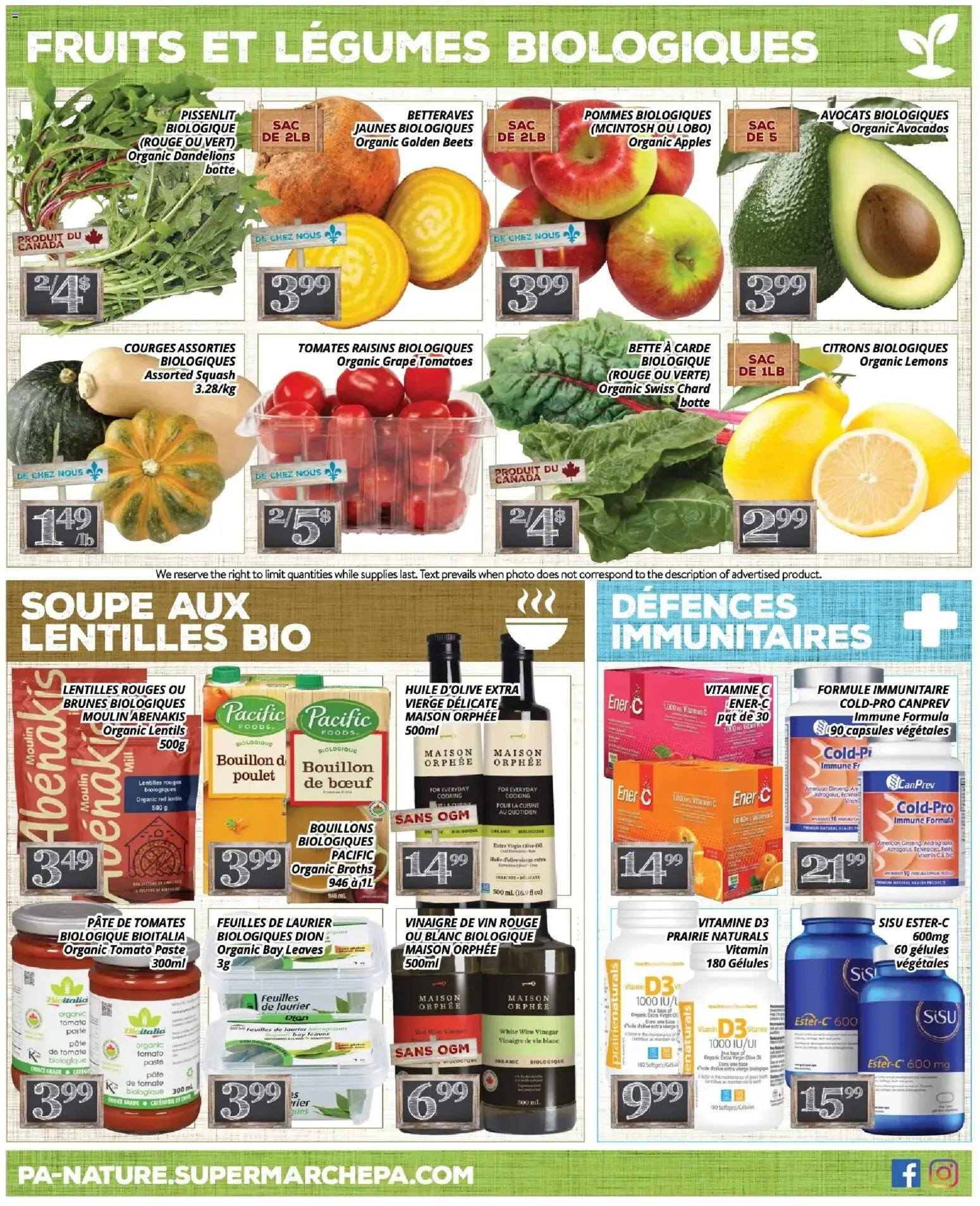 Pa Supermarché flyer valid from Sep 14, 2026 | Page: 4 | Products: Lentils, Raisins, Capsules, Organic lemons