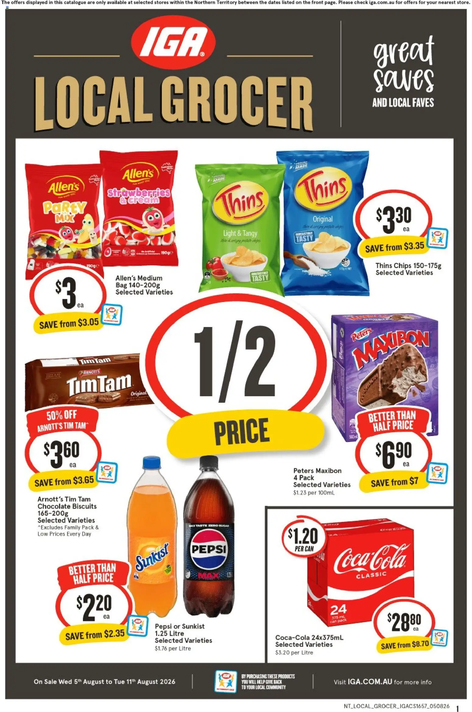 IGA catalogue - valid from 05/08/2026 | Page: 1 | Products: Light, Cream, Biscuits, Bag