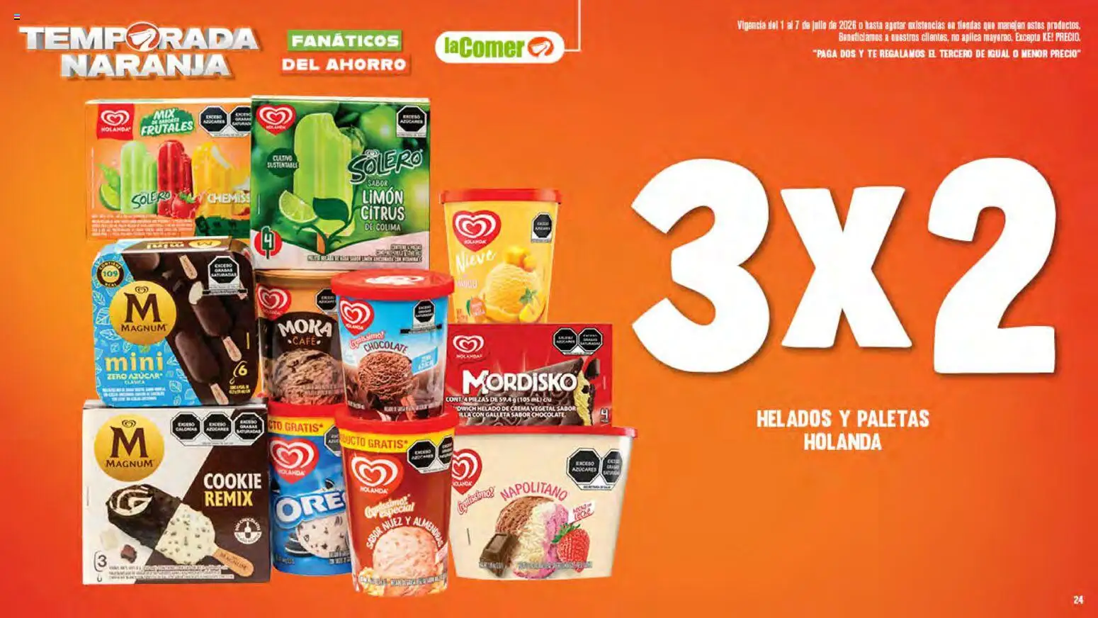 Nuevas ofertas de La Comer válidas en toda la República Mexicana desde el 01/07/2026. ¡Encuentra las mejores ofertas en La Comer folleto! | Página: 24 | Productos: Limón, Nuez, Helado, Té