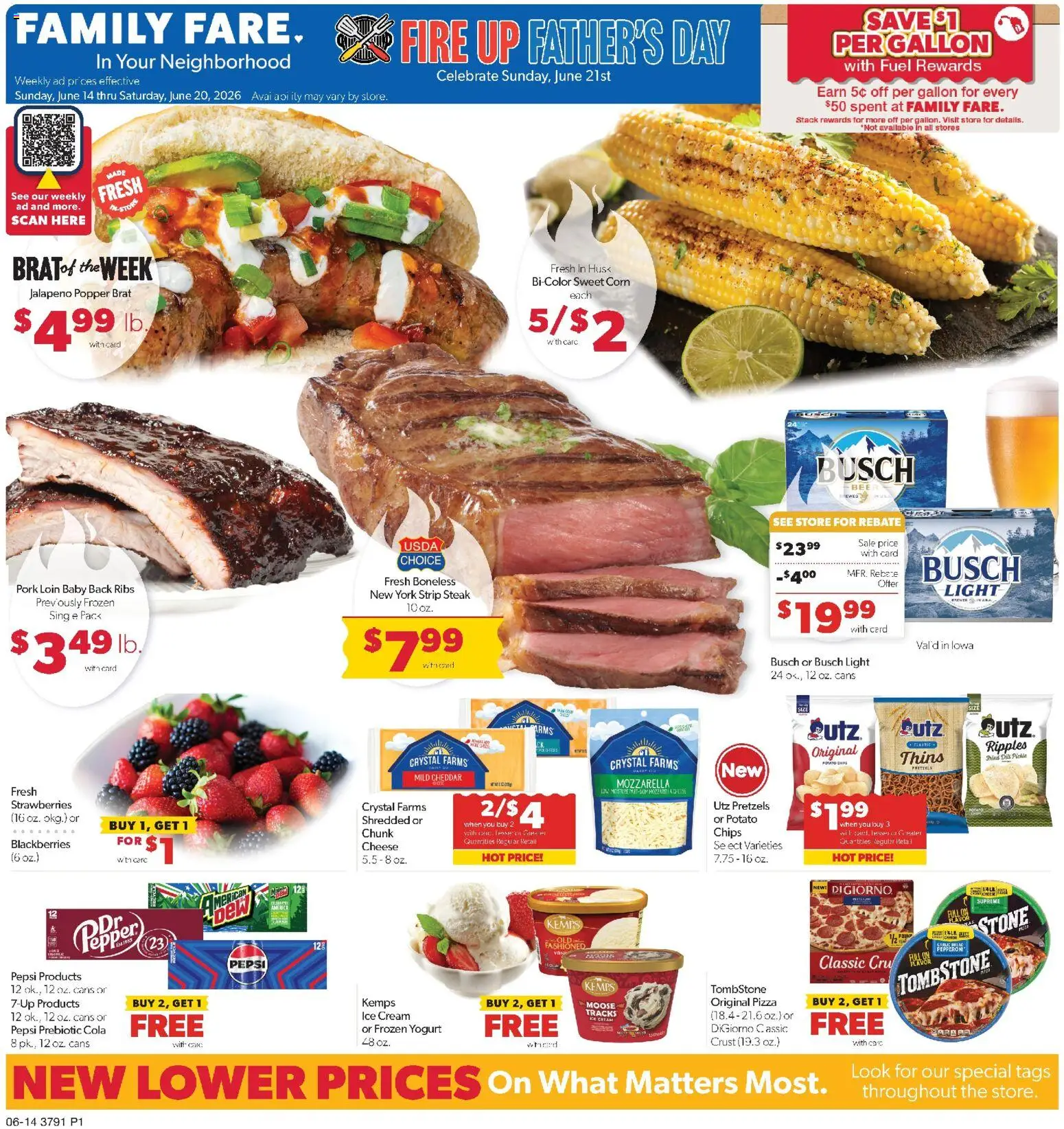 Family Fare Weekly Ad - IA - valid from 14.06.2026 | Page: 1 | Products: Cheese, Yogurt, Chips, Dill