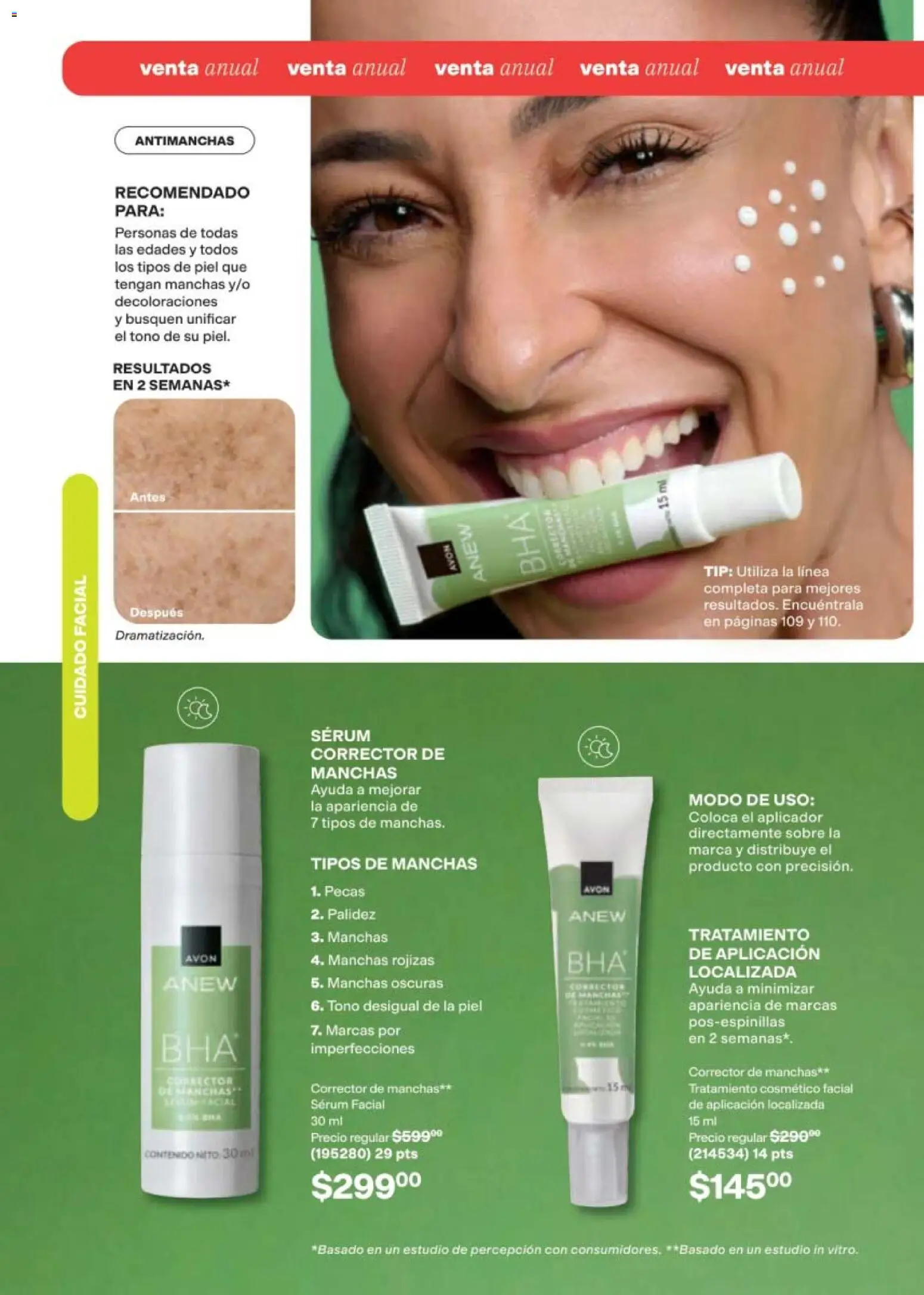 Nuevas ofertas de AVON válidas en toda la República Mexicana desde el 11/09/2026. ¡Encuentra las mejores ofertas en AVON campaña 14 2026! | Página: 108 | Productos: Serum, Corrector, Sobre