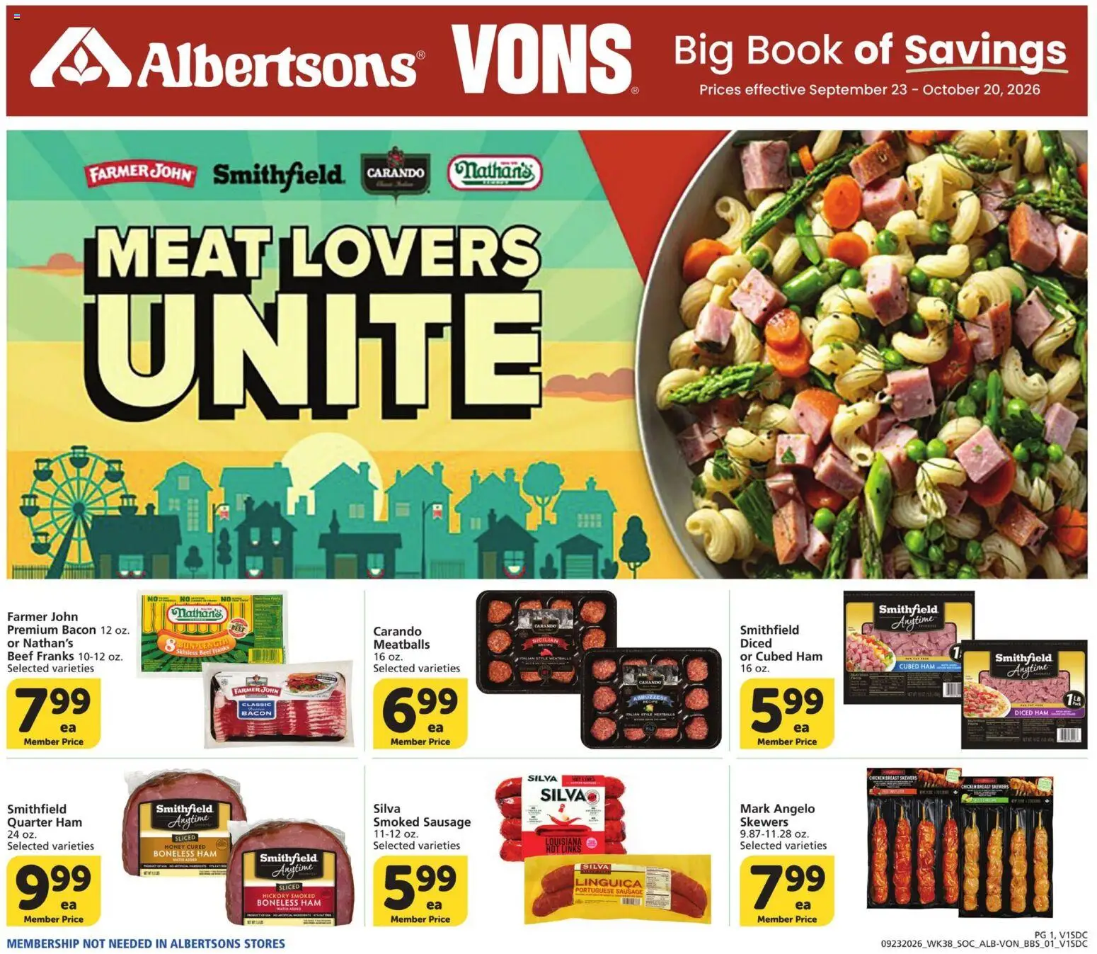 Vons Big Book of Savings - valid from 09/23/2026 | Page: 1 | Products: Honey, Ham, Bacon, Water