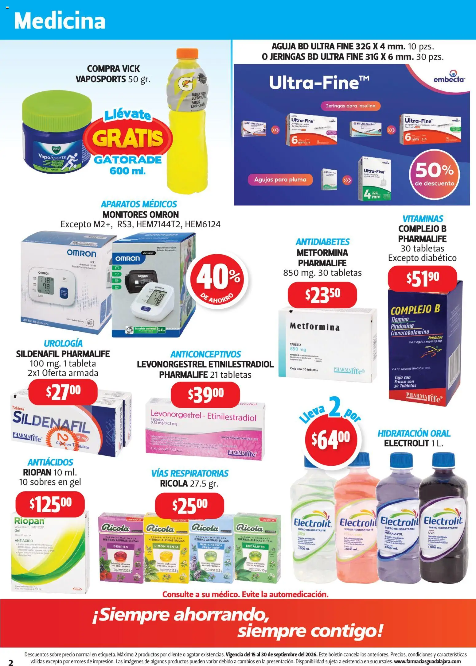 Nuevas ofertas de Farmacia Guadalajara válidas en toda la República Mexicana desde el 15/09/2026. ¡Encuentra las mejores ofertas en Farmacia Guadalajara catálogo! | Página: 2 | Productos: Limón, Monitor, Antiácido, Brazalete