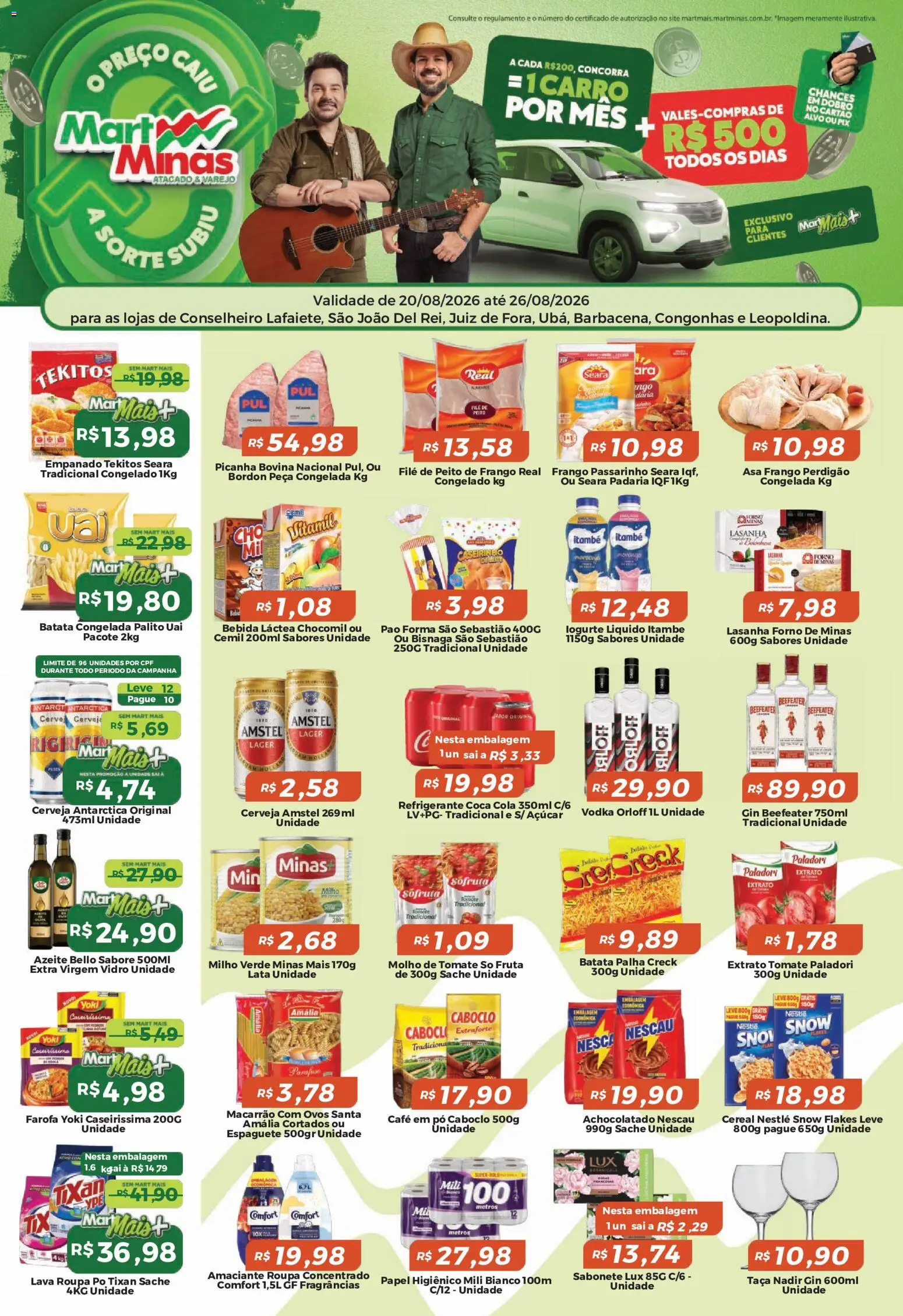 Mart Minas Folheto - válido de 20/08/2026 | Página: 1 | Produtos: Forno, Espaguete, Ovos, Gin