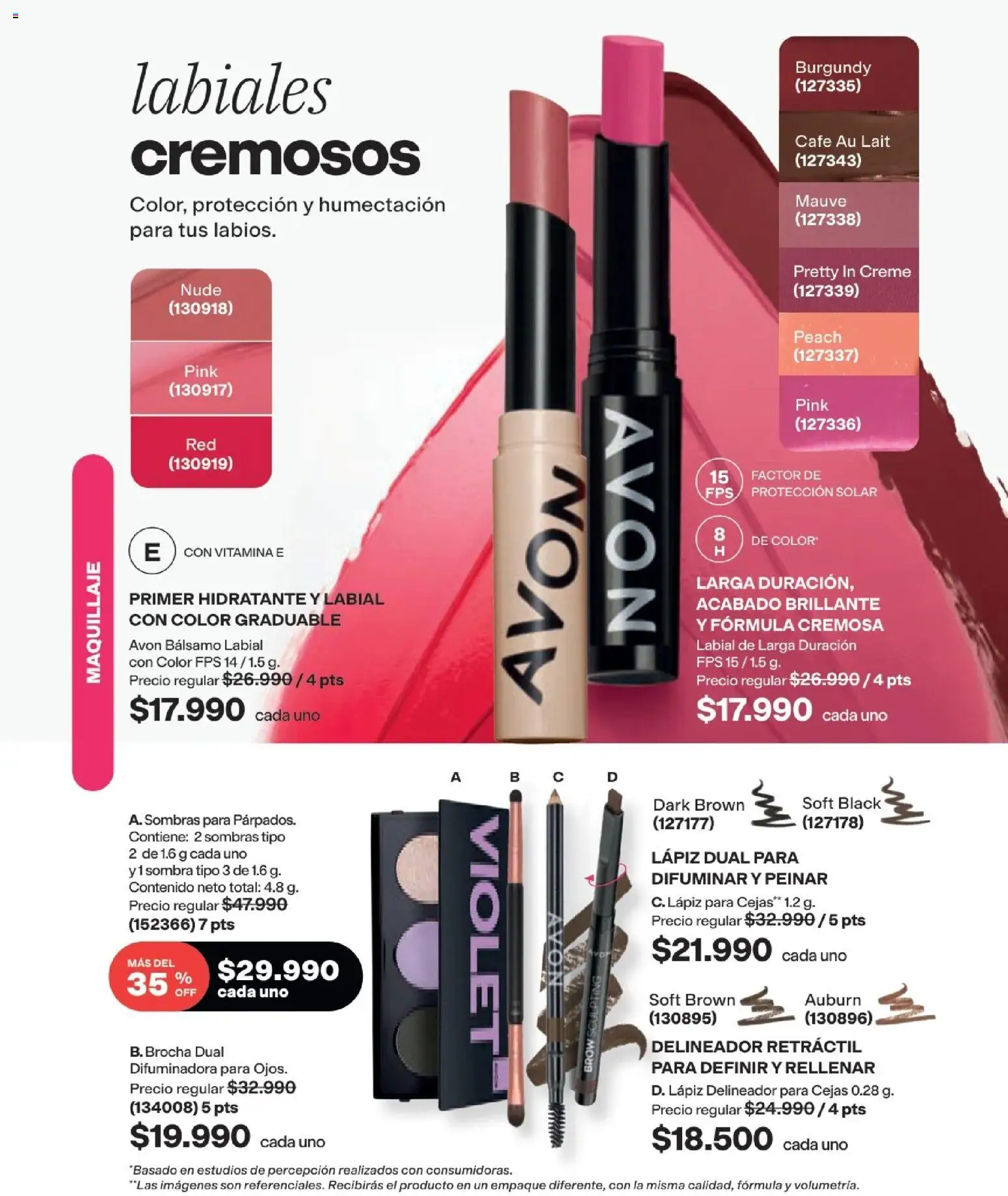 Avon revista - valida desde el 19/09/2026 | Página: 43 | Productos: Bálsamo labial, Brocha, Sombra, Delineador