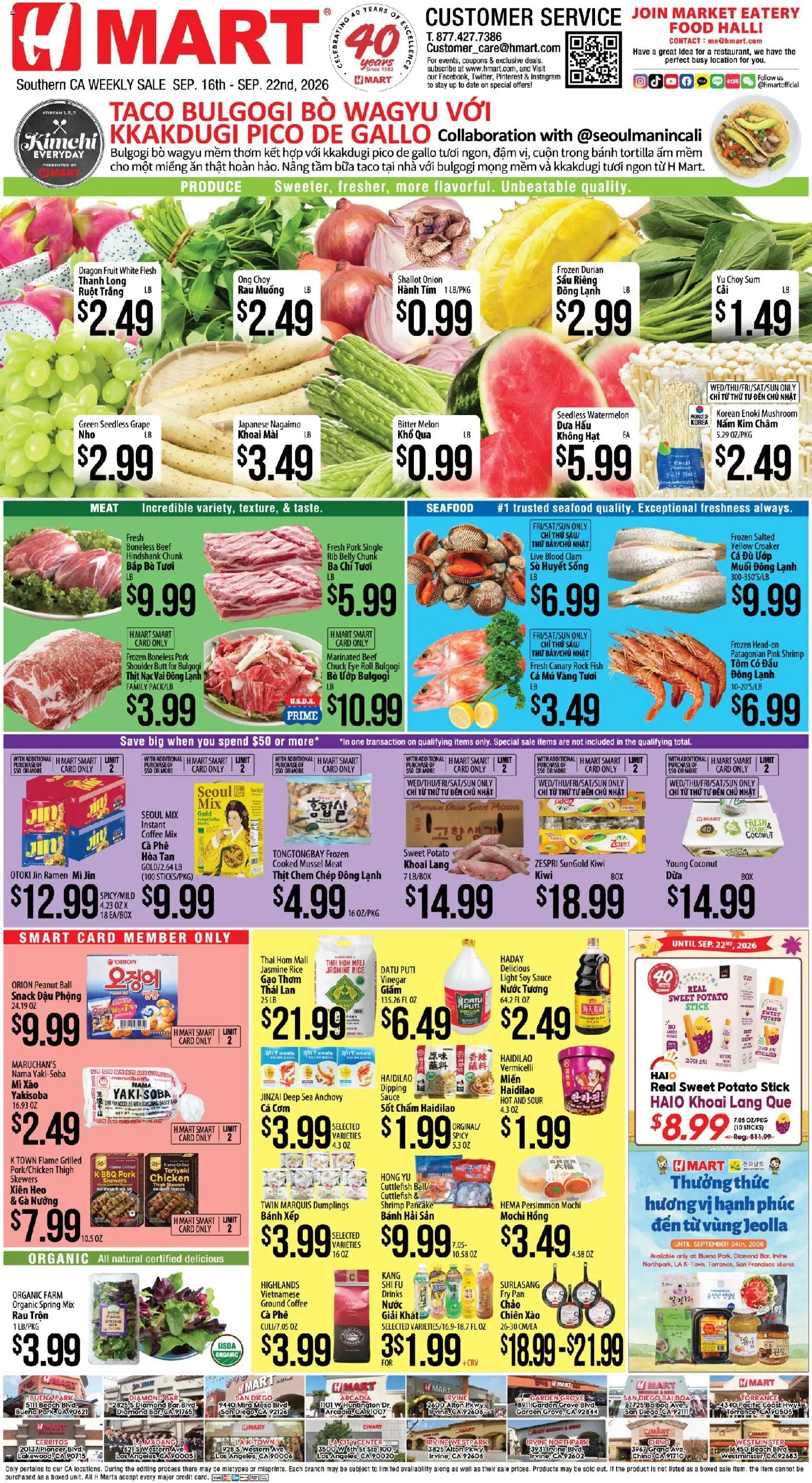 Hmart Weekly Ad - VIETNAMESE - CA - valid from 09/16/2026 | Page: 1 | Products: Vinegar, Kiwi, Potatoes, Sweet potatoes