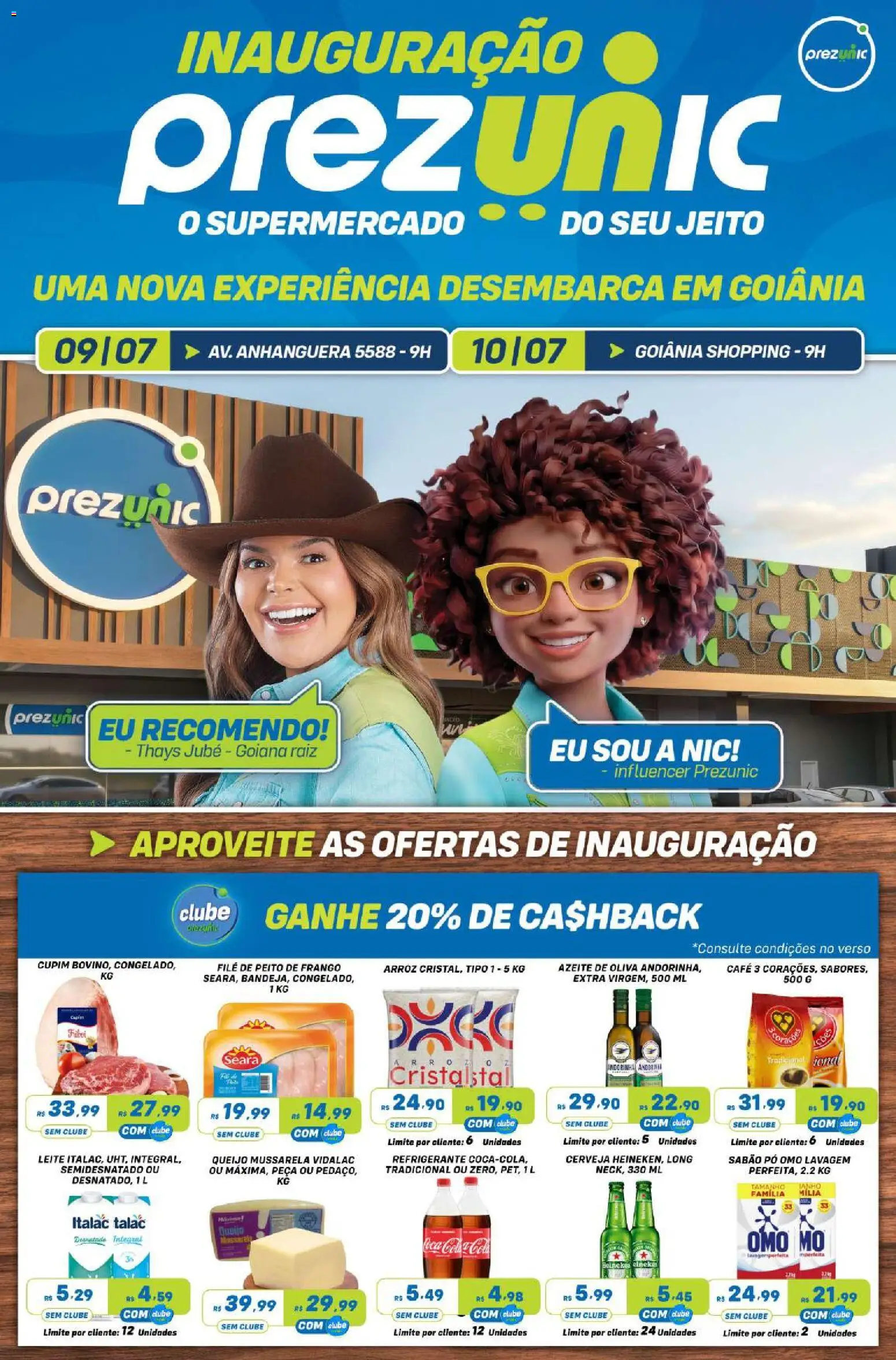 Prezunic Folheto - válido de 09/07/2026 | Página: 1 | Produtos: Leite, Queijo, Café, Mussarela