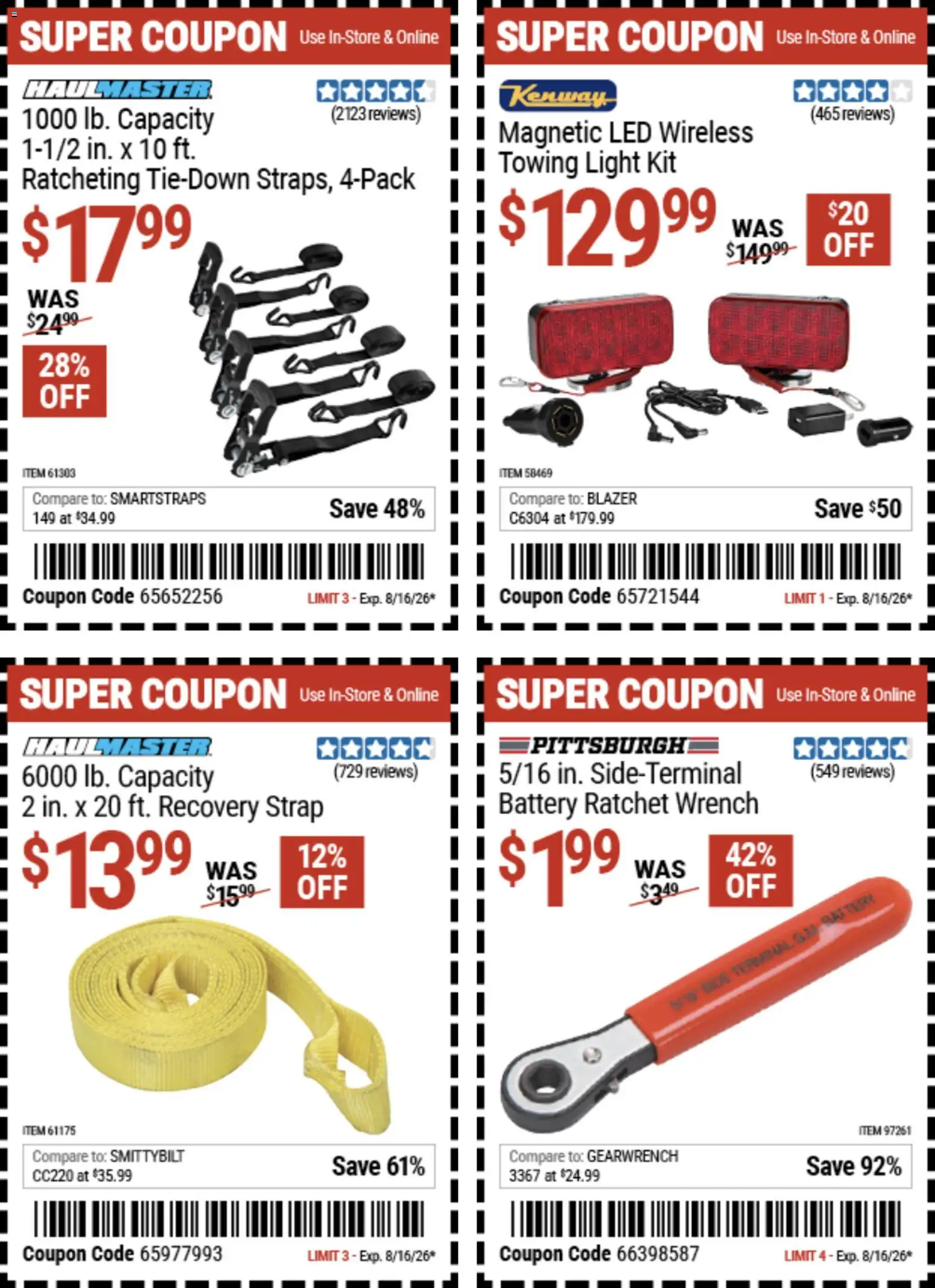 Harbor Freight Weekly Ad - valid from 08/03/2026 | Page: 4 | Products: Wrench, Battery, Ratchet