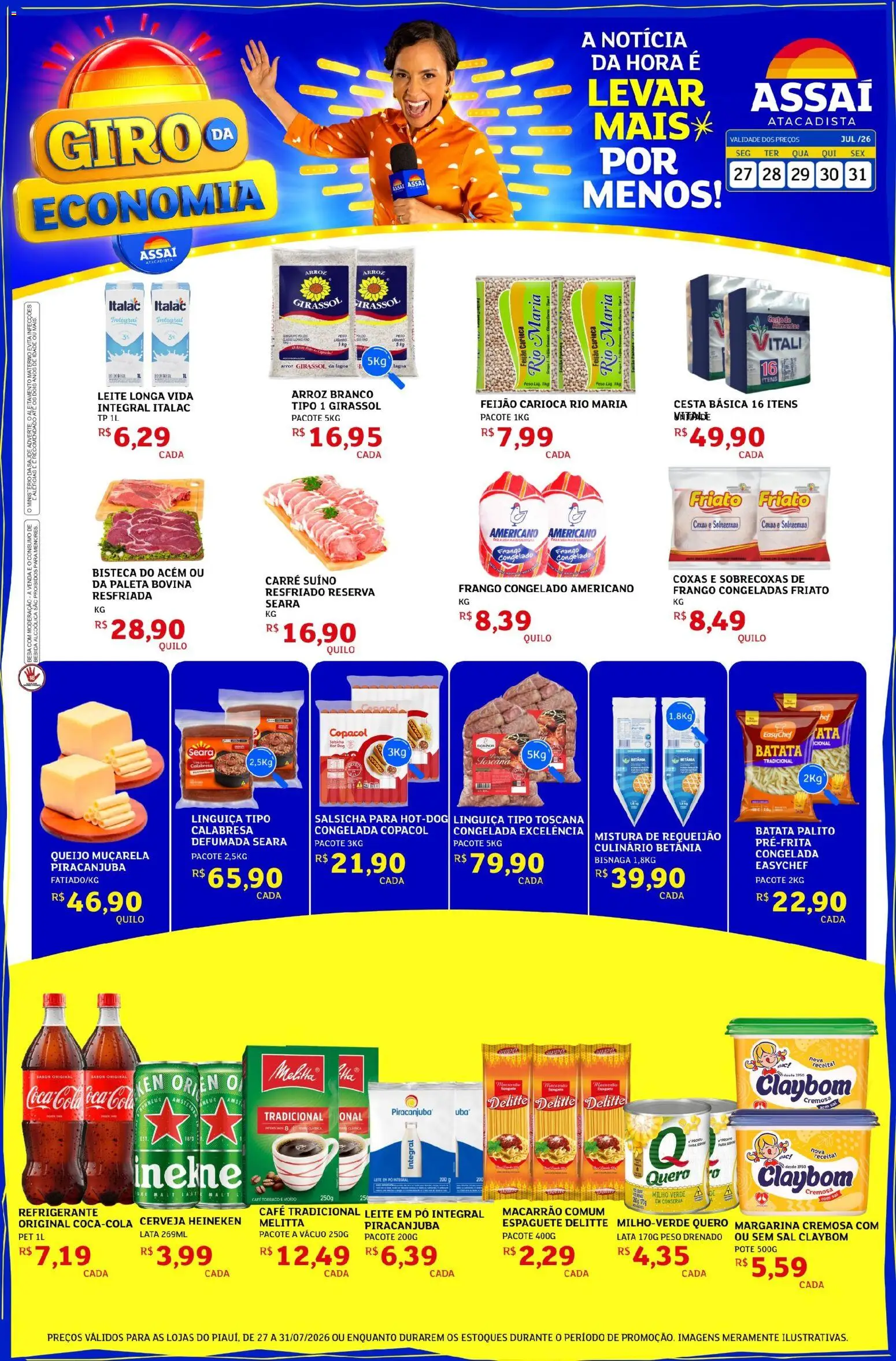 Assaí Atacadista Folheto - válido de 27/07/2026 | Página: 1 | Produtos: Espaguete, Cola, Queijo, Cerveja