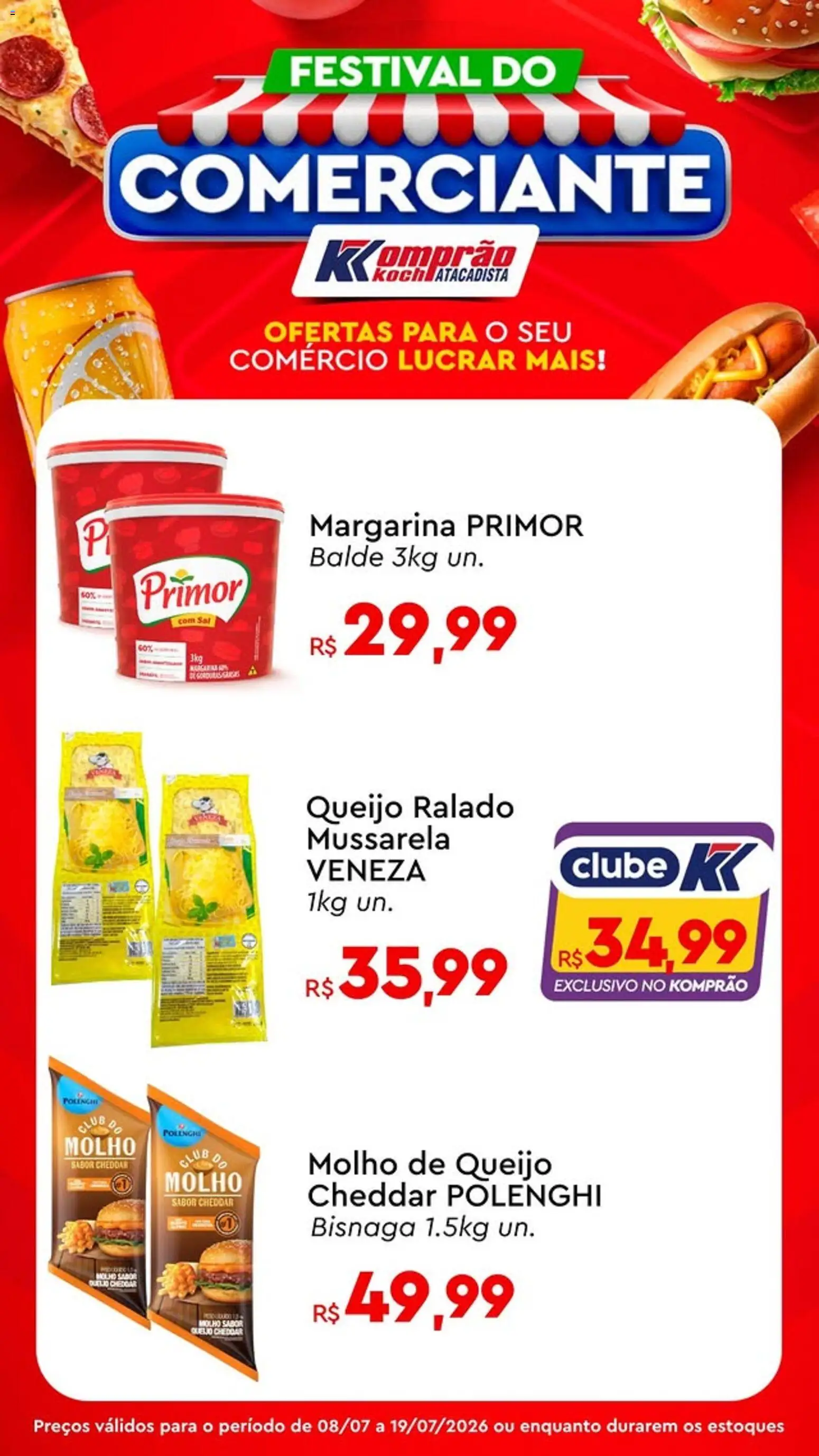 Komprao Atacadista Folheto - válido de 08/07/2026 | Página: 2 | Produtos: Cheddar, Mussarela, Margarina, Balde