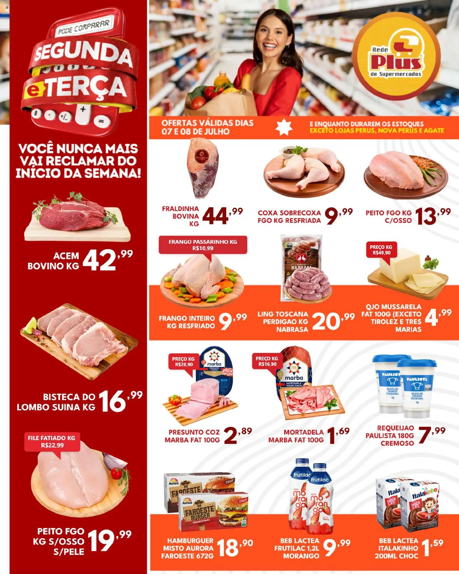 Rede Plus Supermercados Folheto - válido de 06/07/2026 | Página: 1 | Produtos: Lombo, Presunto, Hambúrguer, Frango