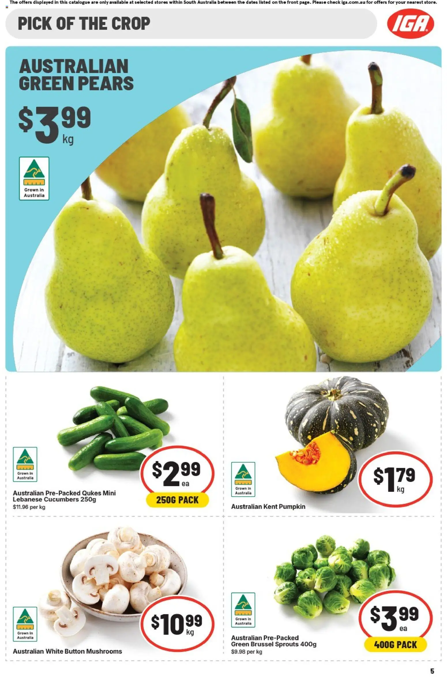 IGA catalogue - valid from 01/07/2026 | Page: 5 | Products: Mushrooms, Cucumbers, Pumpkin