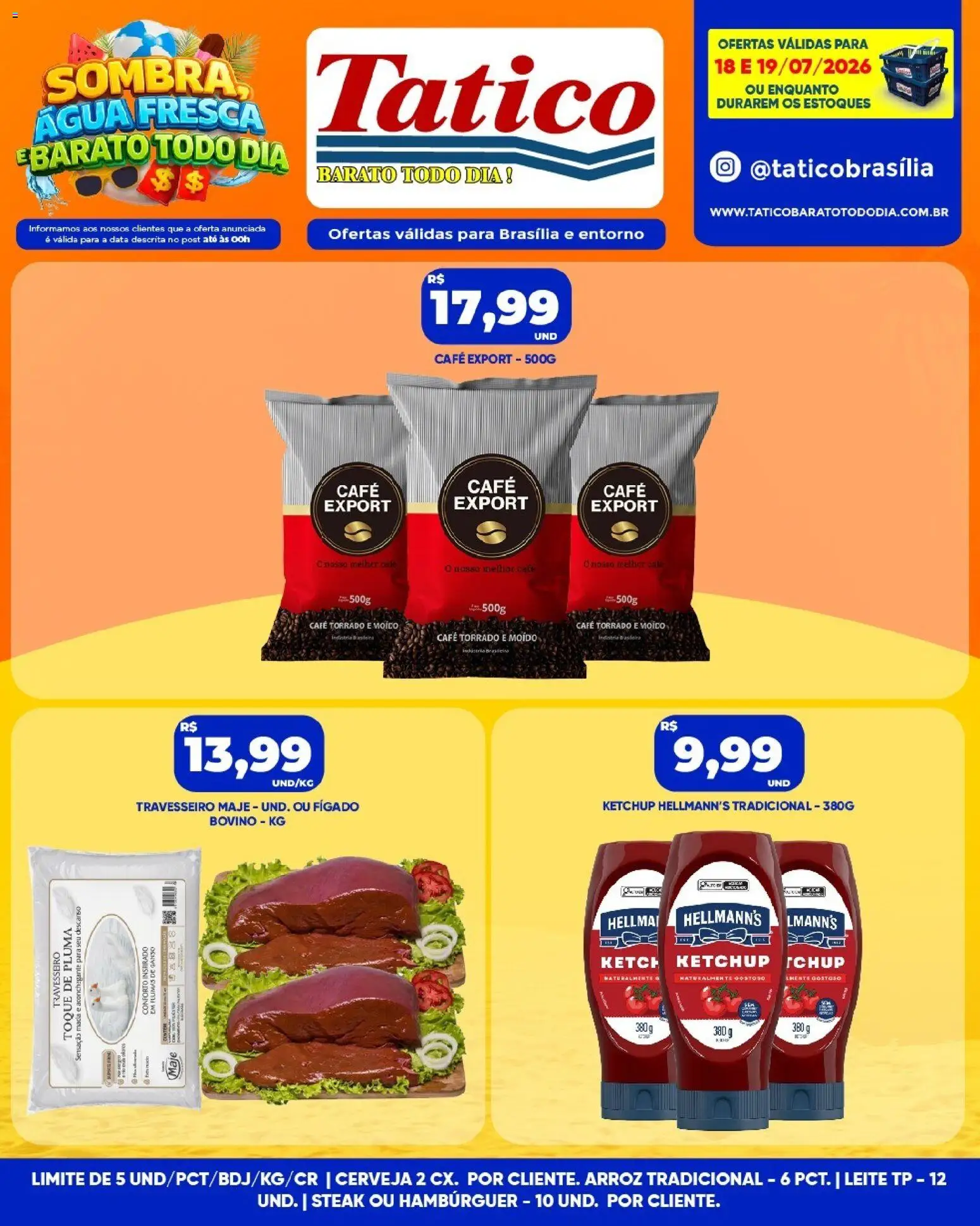 Tatico Folheto - válido de 18/07/2026 | Página: 10 | Produtos: Leite, Café, Arroz, Hambúrguer