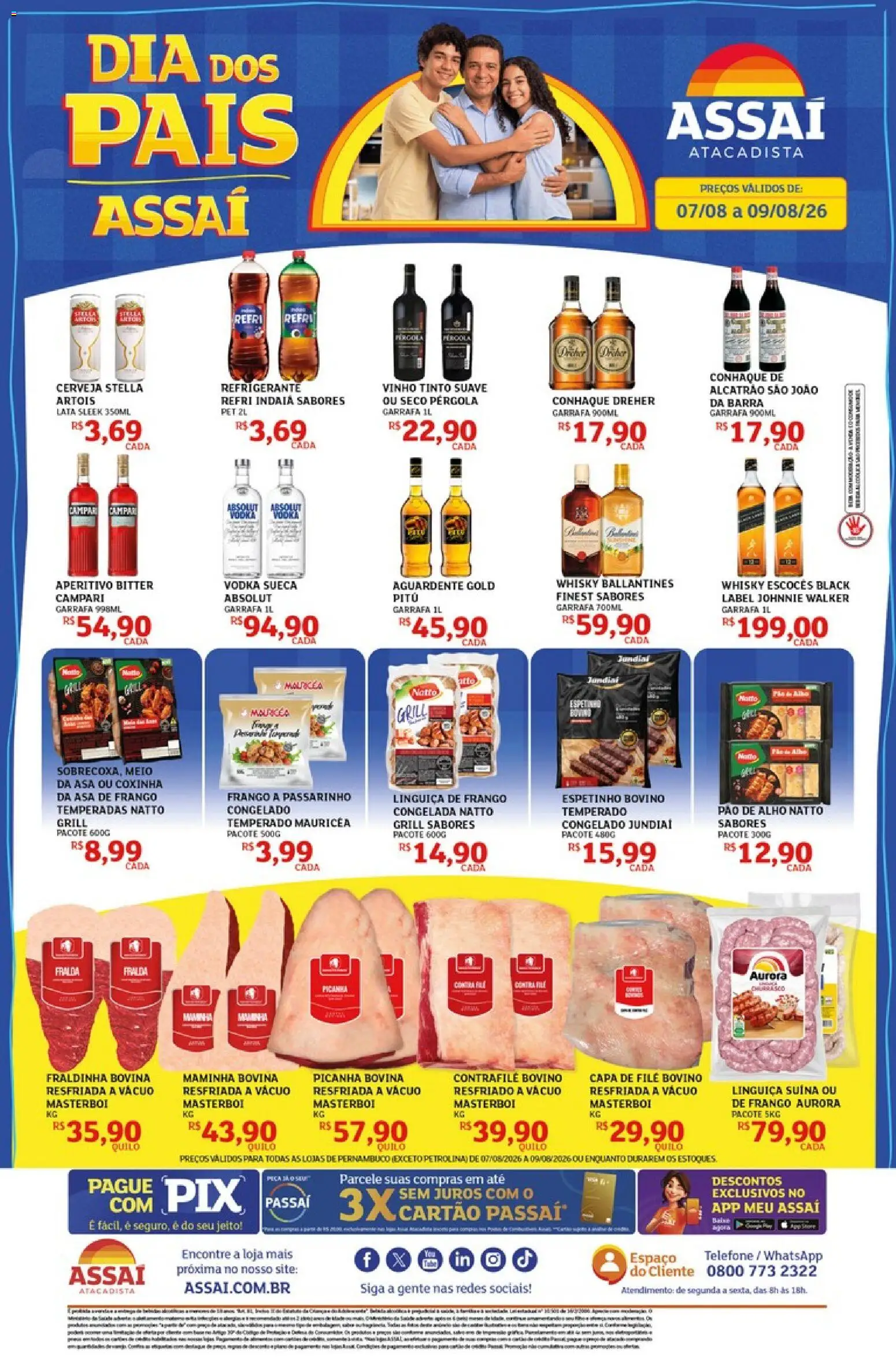 Assaí Atacadista Folheto - válido de 07/08/2026 | Página: 1 | Produtos: Conhaque, Pao de alho, Linguiça, Vodka