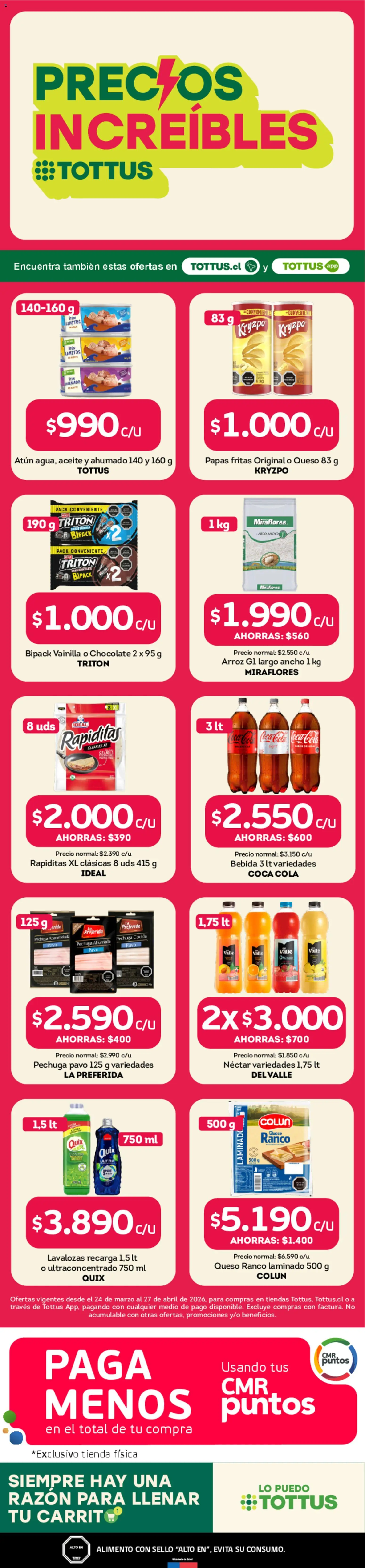 Tottus Ofertas  │ válido desde el 13.04.2026 | Página: 1 | Productos: Atún, Queso, Chocolate, Arroz