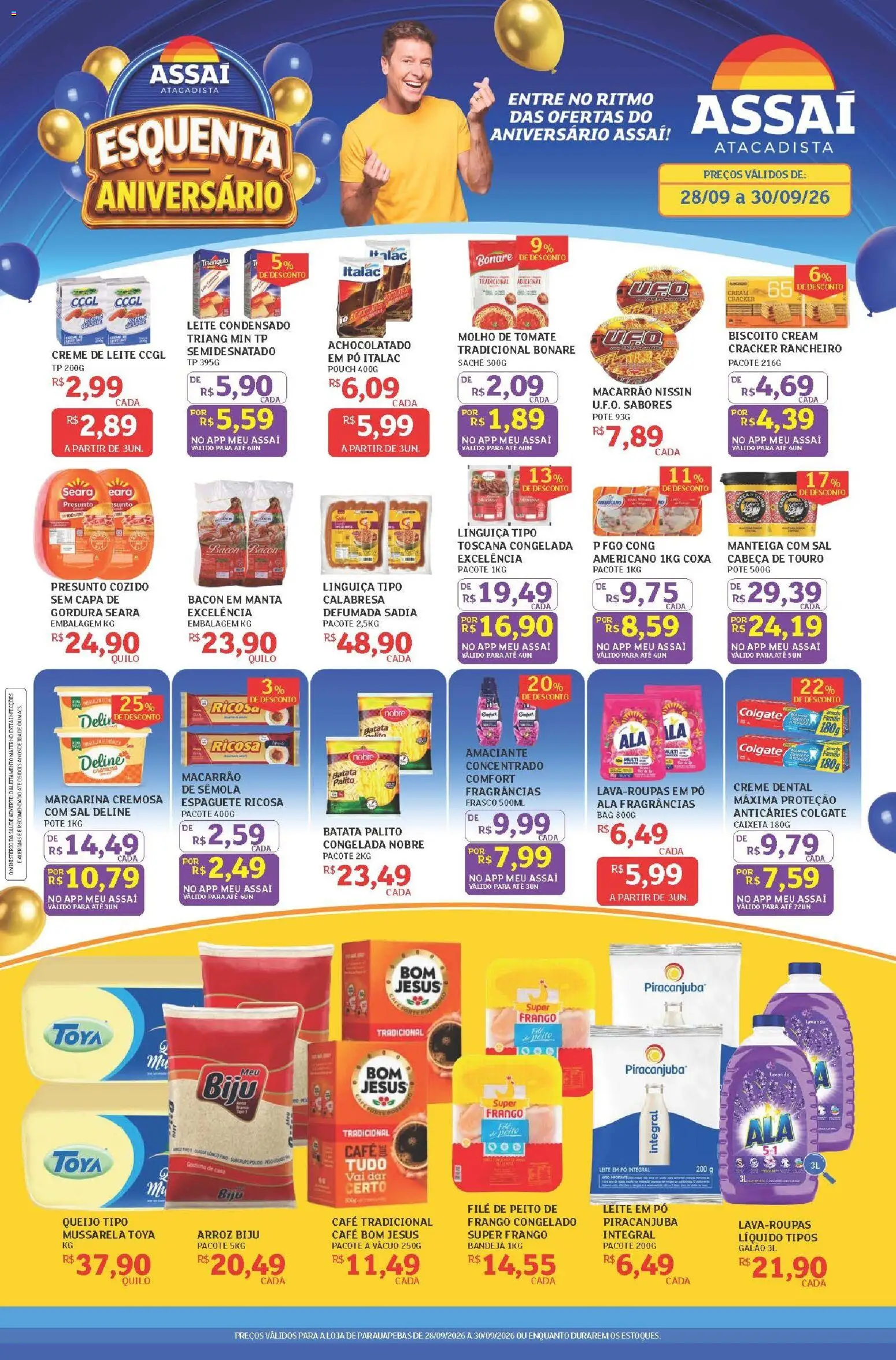 Assaí Atacadista Folheto - válido de 28/09/2026 | Página: 1 | Produtos: Achocolatado, Presunto, Arroz, Frango
