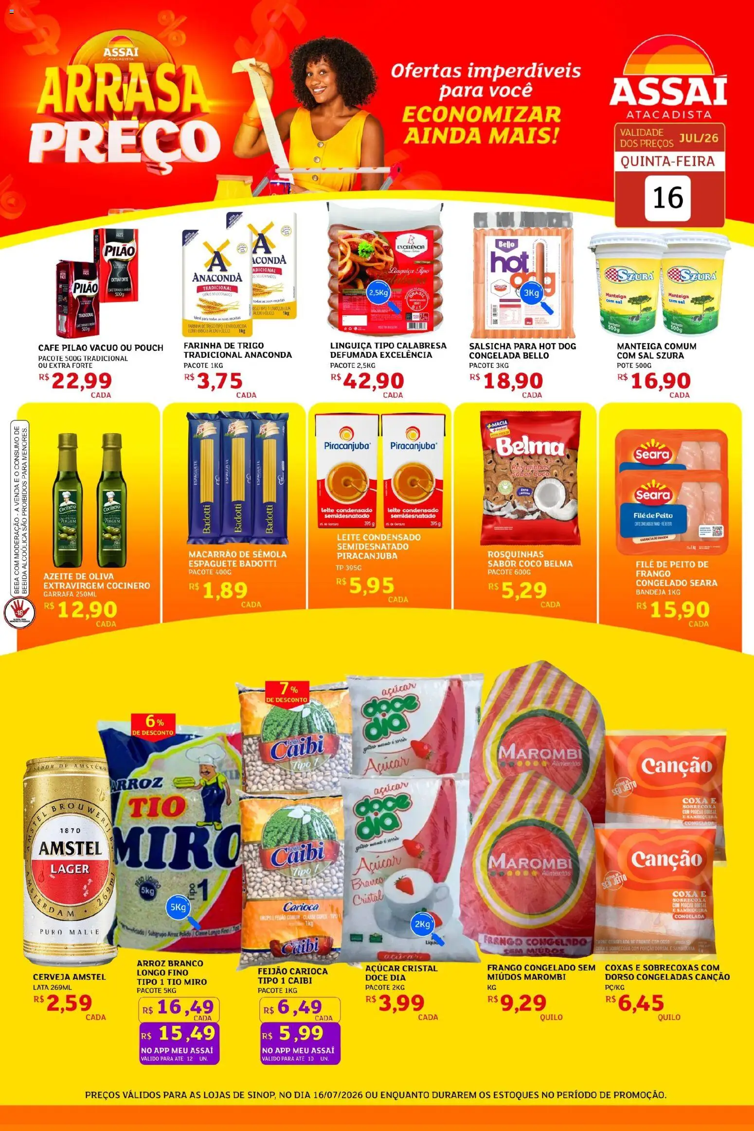 Assaí Atacadista Folheto - válido de 16/07/2026 | Página: 1 | Produtos: Arroz, Carne, Açúcar, Sal