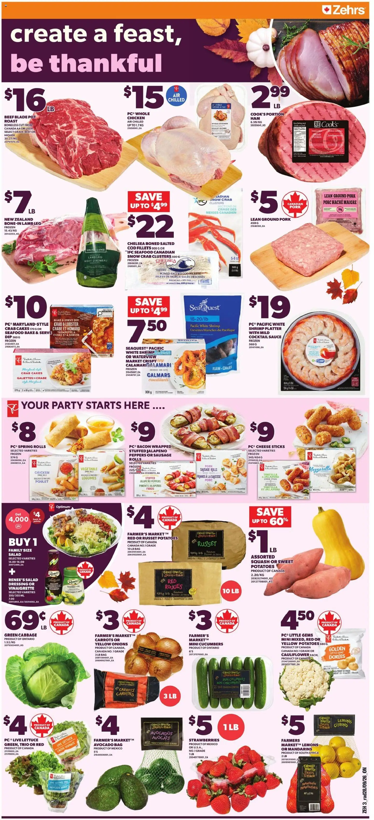 Zehrs flyer valid from Oct 1, 2026 | Page: 4 | Products: Cheese sticks, Carrots, Legumes, Cocktail