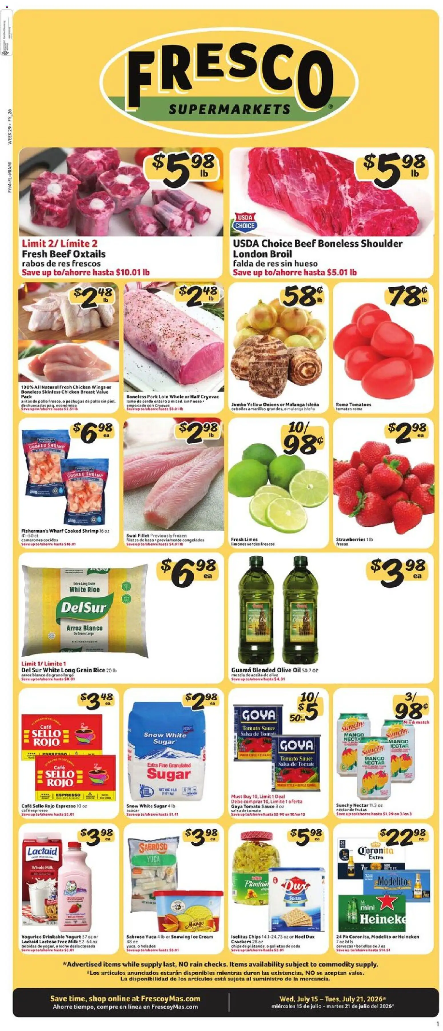 Fresco y Más Weekly Ad - valid from 07/15/2026 | Page: 1 | Products: Yogurt, Beef, Cream, Sauce