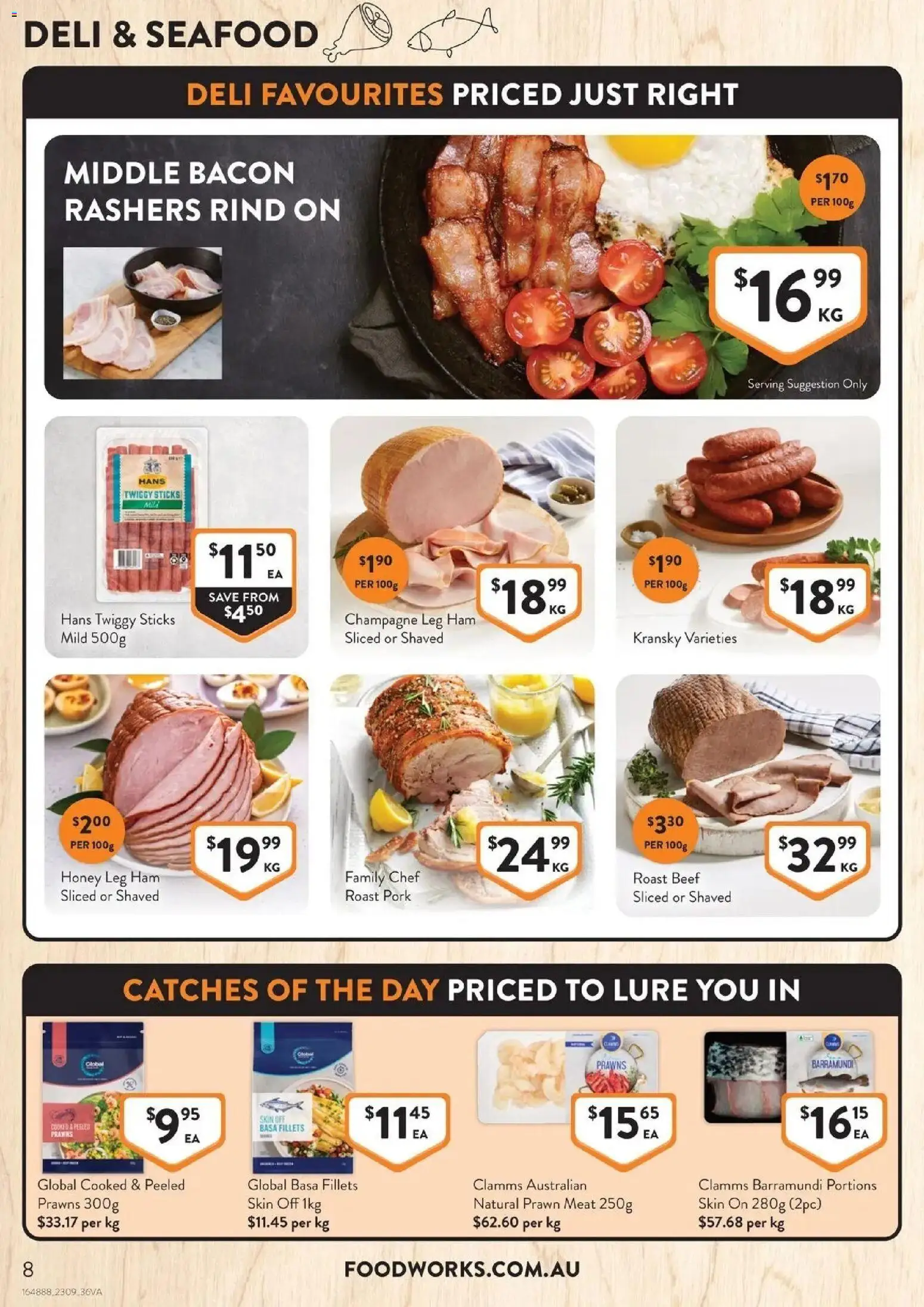 Foodworks catalogue Mirboo North - 23/09/2026 > weekly / monthly specials | Page: 8 | Products: Champagne, Bacon, Pork, Prawns