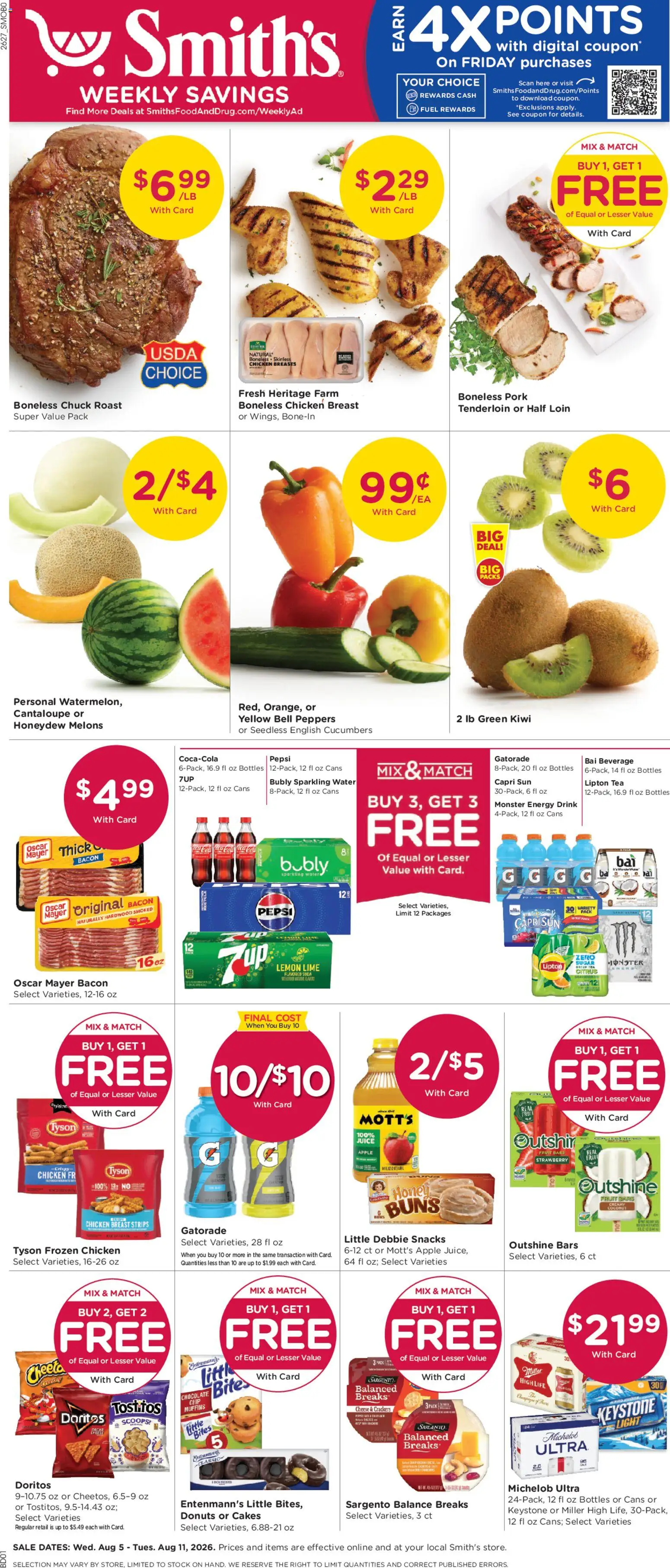 Smith's Weekly Ad - valid from 08/05/2026 | Page: 1 | Products: Peppers, Chicken, Honey, Sugar
