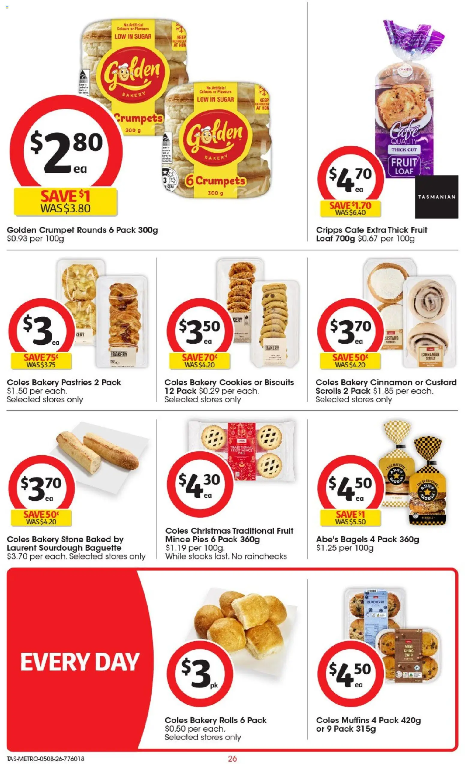 Coles catalogue - valid from 05/08/2026 | Page: 26 | Products: Crumpets, Sugar, Pies, Bakery