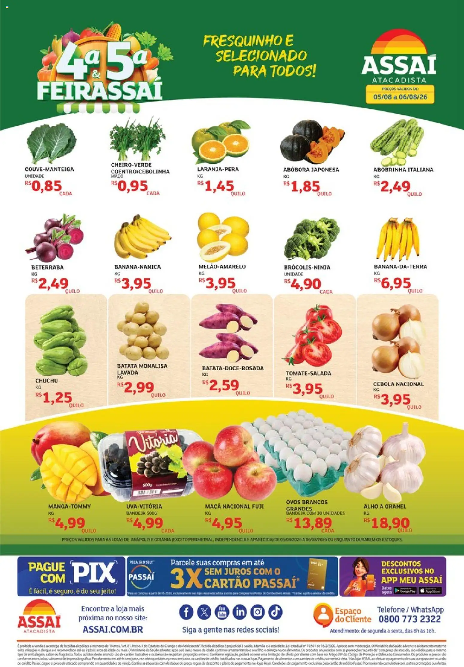 Assaí Atacadista Folheto - válido de 05/08/2026 | Página: 1 | Produtos: Chuchu, Abobrinha, Alho, Alimentos
