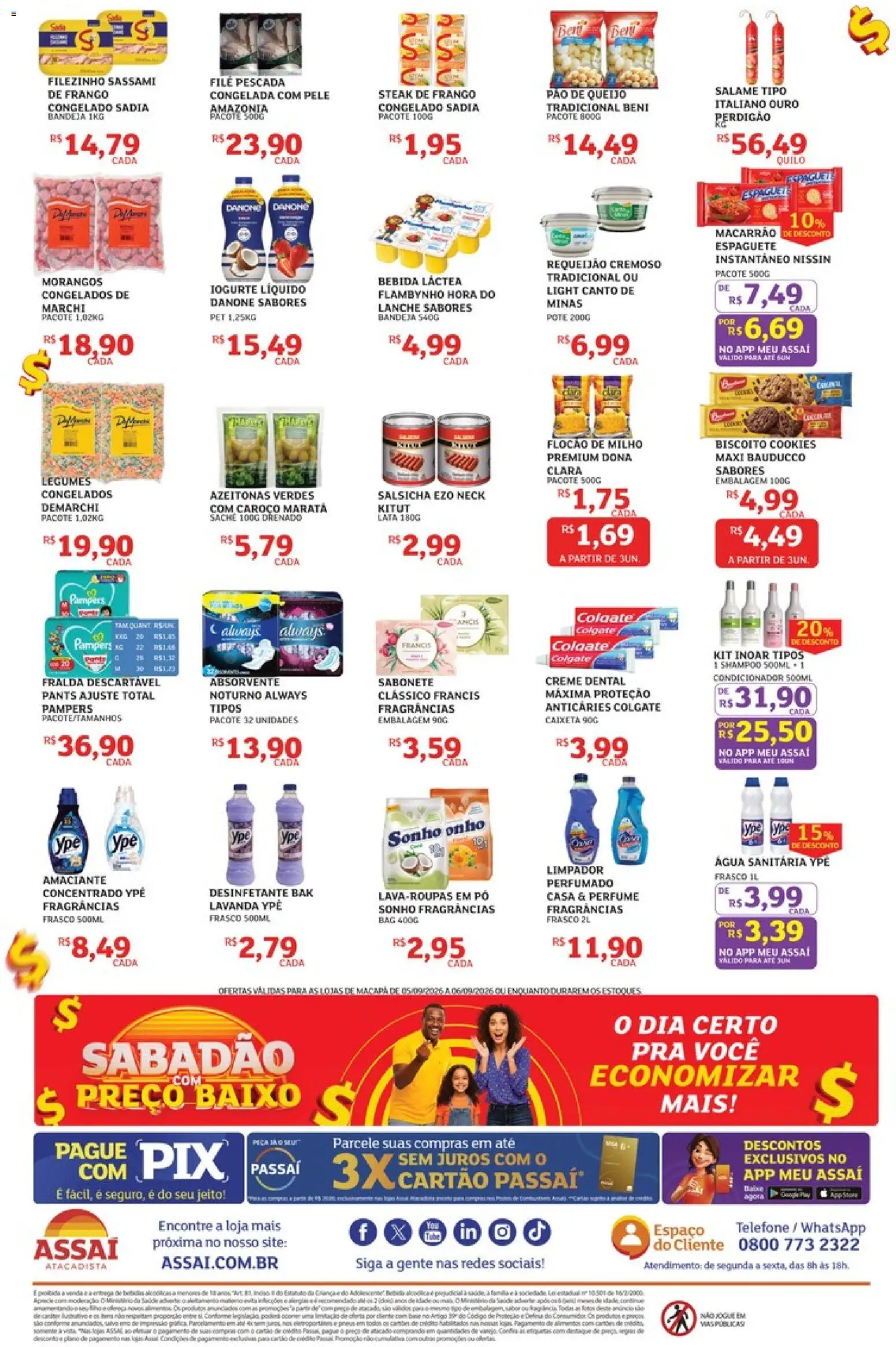 Assaí Atacadista Folheto - válido de 05/09/2026 | Página: 2 | Produtos: Espaguete, Azeitonas, Pampers, Salame