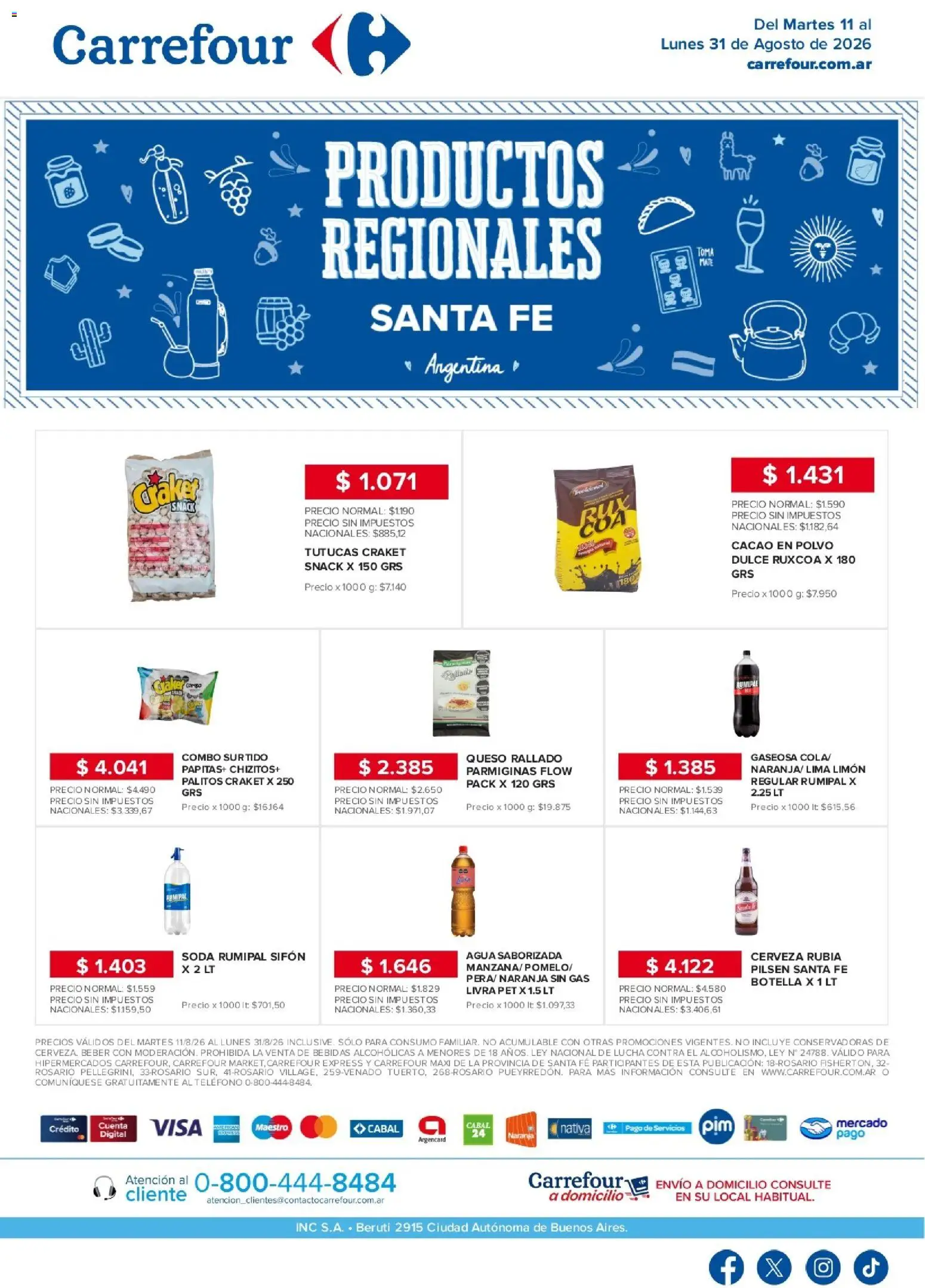 Carrefour - Regionales | Santa Fe │ válido desde el 11/08/2026 | Página: 1 | Productos: Queso rallado, Bebidas, Polvo, Lima