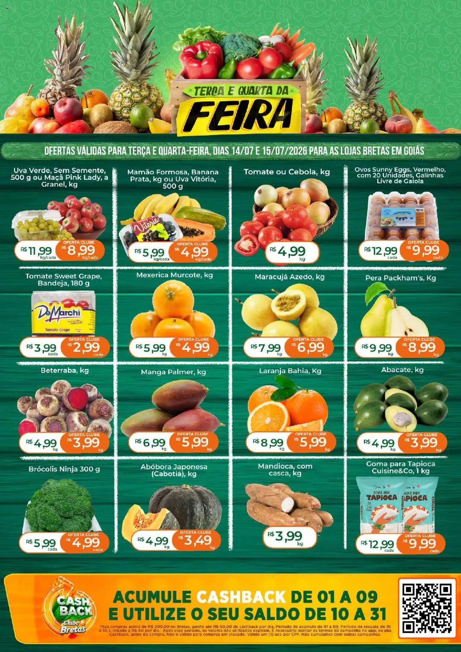 Bretas Folheto - válido de 14/07/2026 | Página: 1 | Produtos: Mexerica, Abóbora, Tapioca, Gaiola