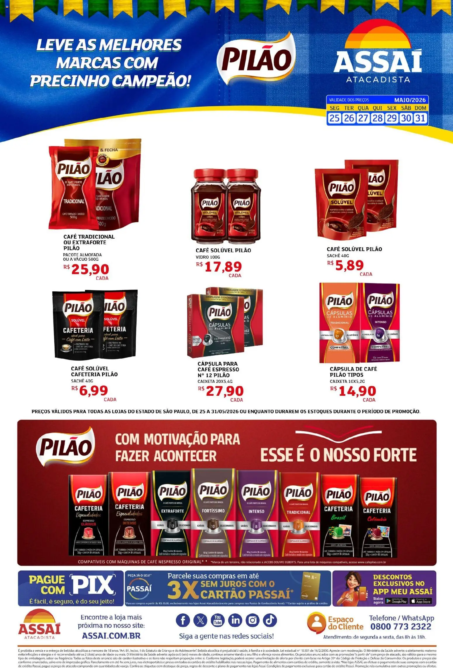 Assaí Atacadista Folheto - válido de 25.05.2026 | Página: 1 | Produtos: Cápsula de café, Leite, Bebida, Telefone