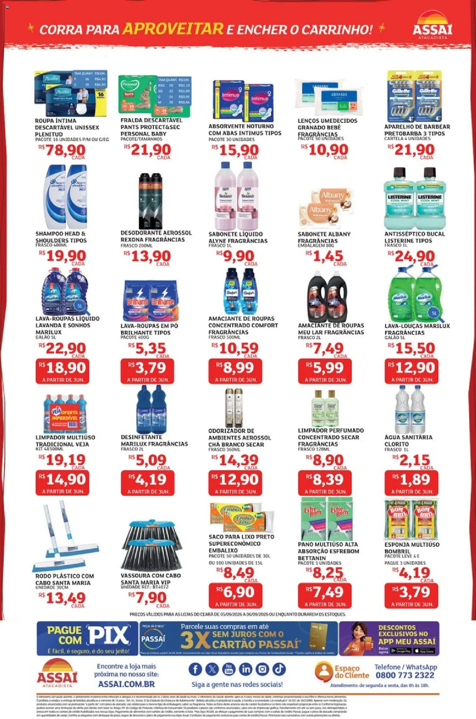 Assaí Atacadista Folheto - válido de 05/09/2026 | Página: 4 | Produtos: Limpador multiuso, Amaciante de roupas, Chá branco, Amaciante